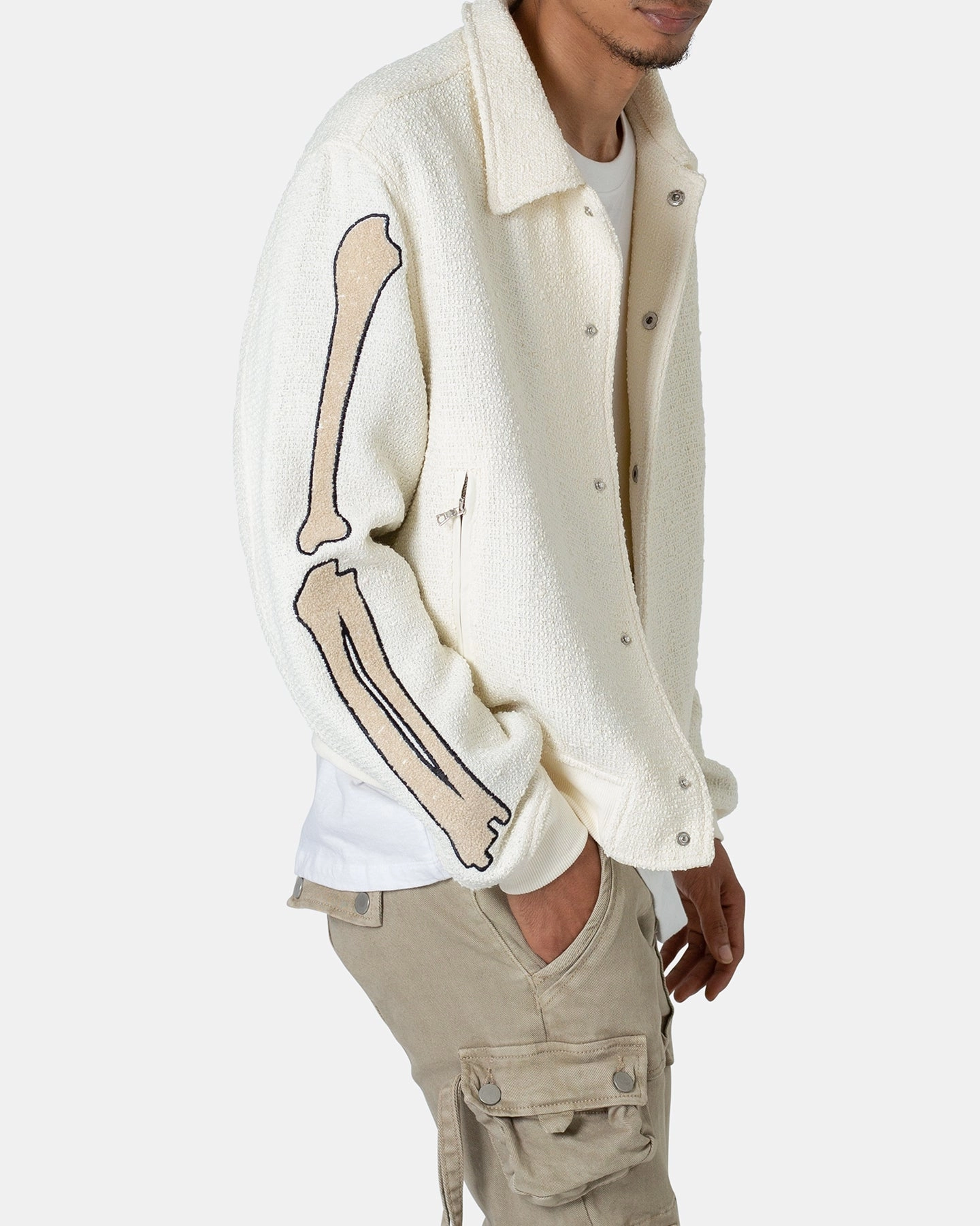 Fedora Button Snap Conversion MNML Skeleton Varsity Jacket Cream