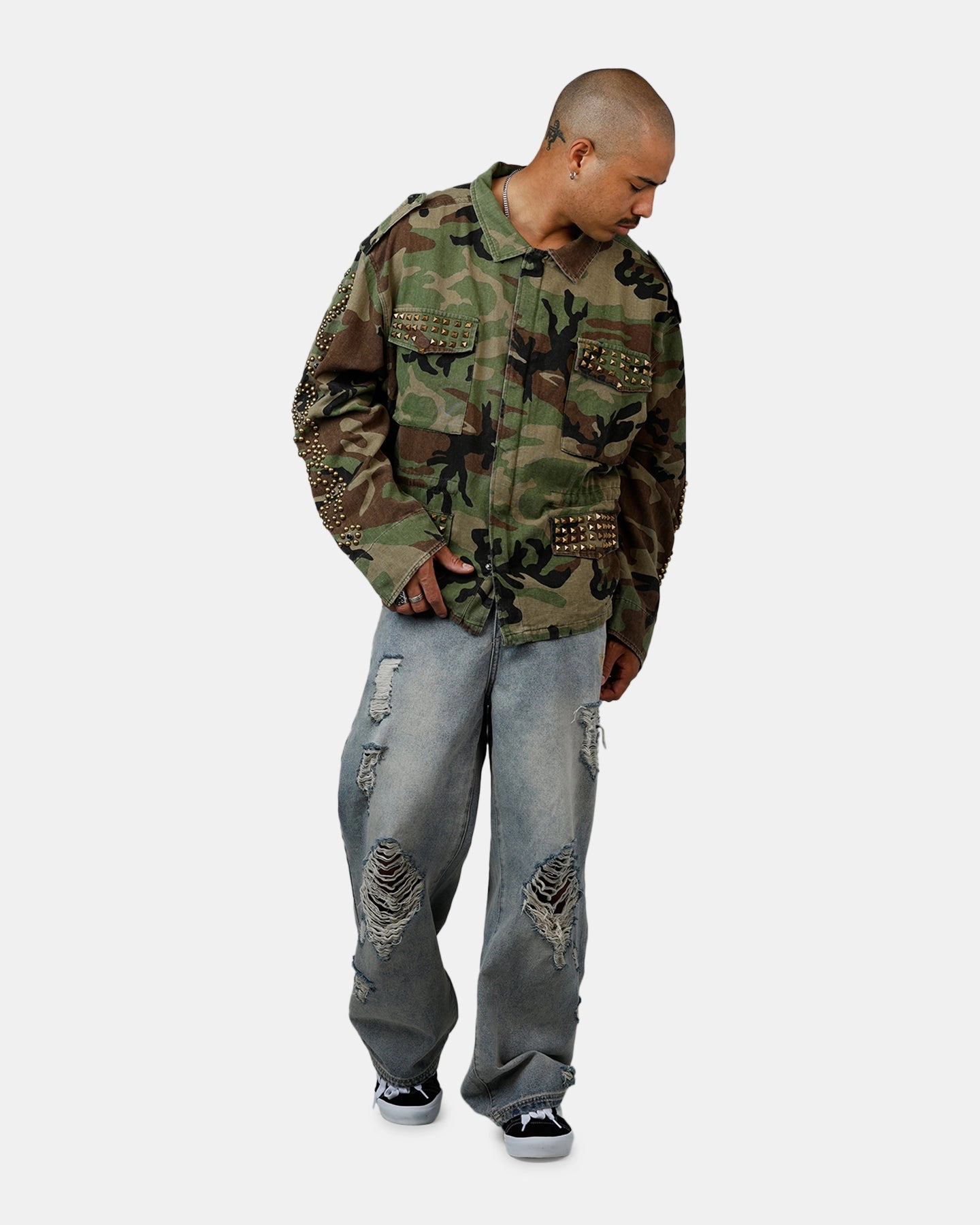 New Year's Eve attire MNML Studded Camo Jacket Camo
