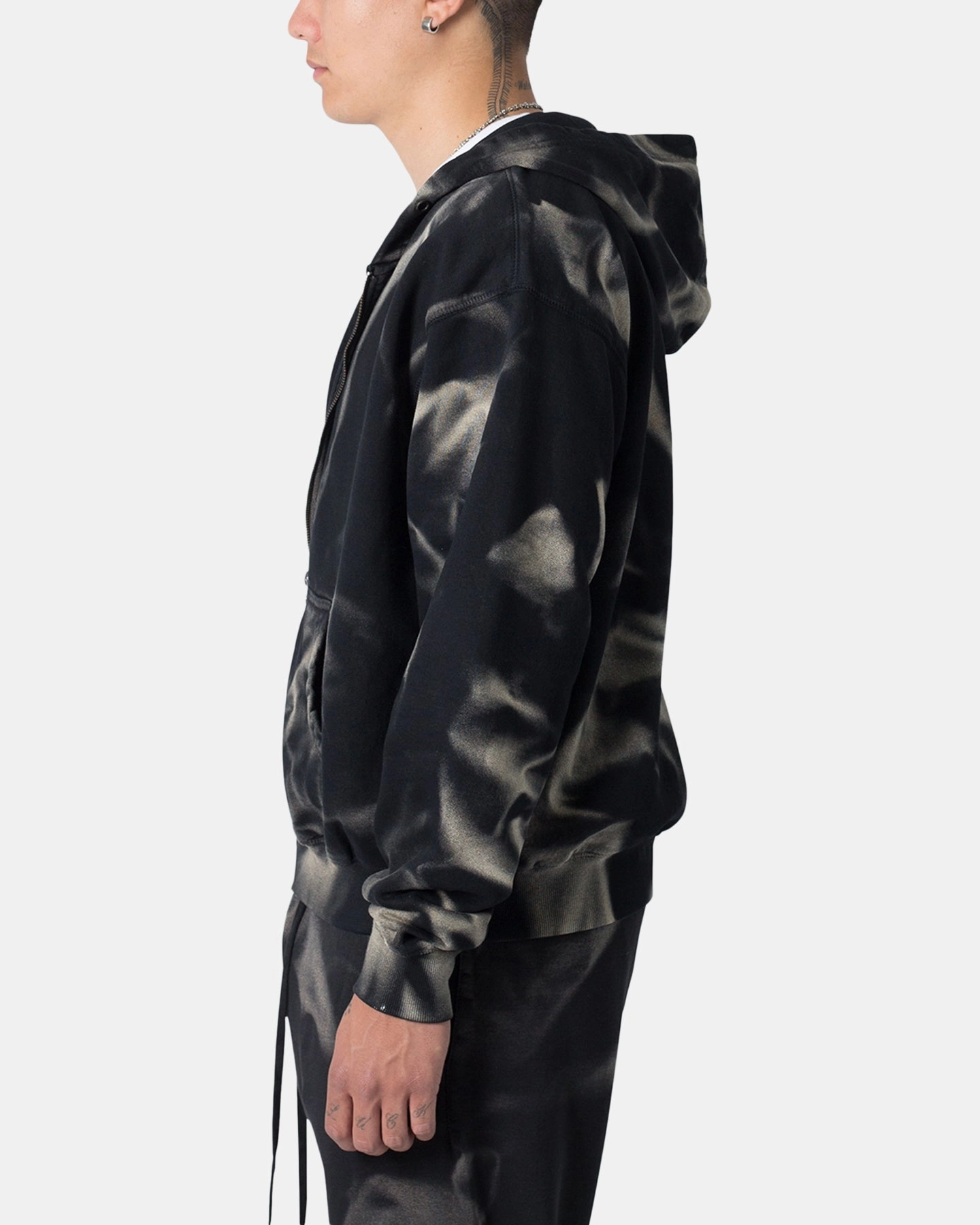 GloveFriendly Cuff Design Solution MNML Sun Burned Zip Up Hoodie Washed Black