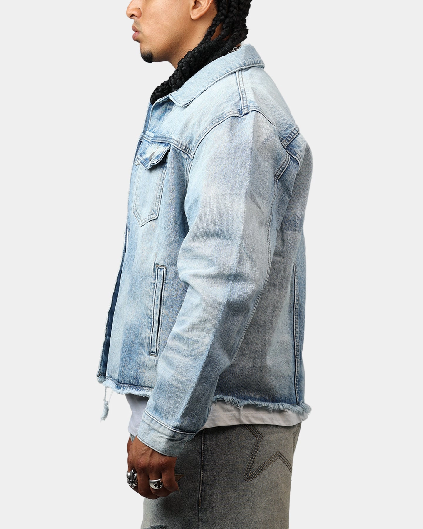 Keep Collar Options MNML Sun Washed Denim Jacket Light Blue