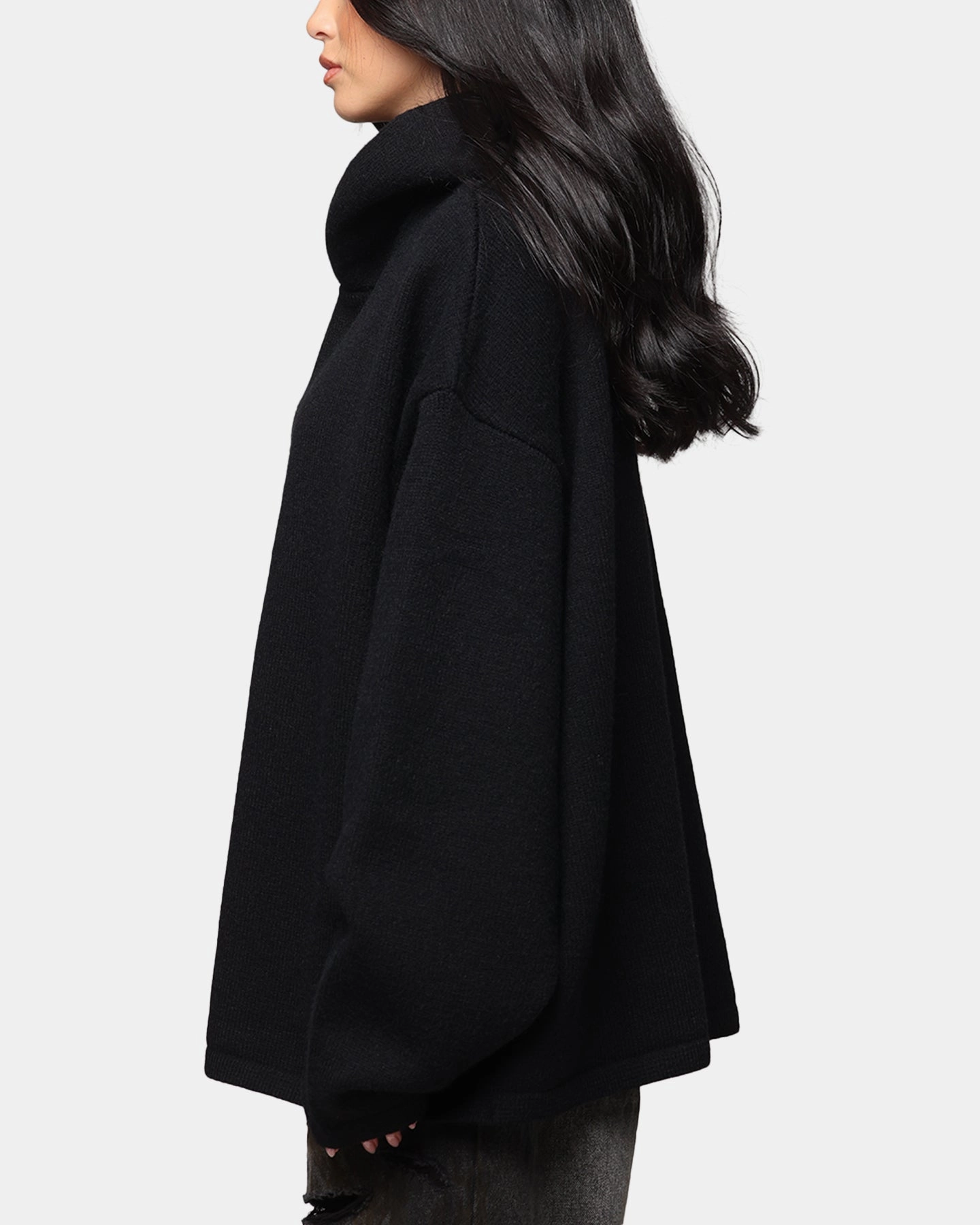 MNML Tonal Grain Knitted Hoodie Black Smooth Zipper Action Trail Friendly