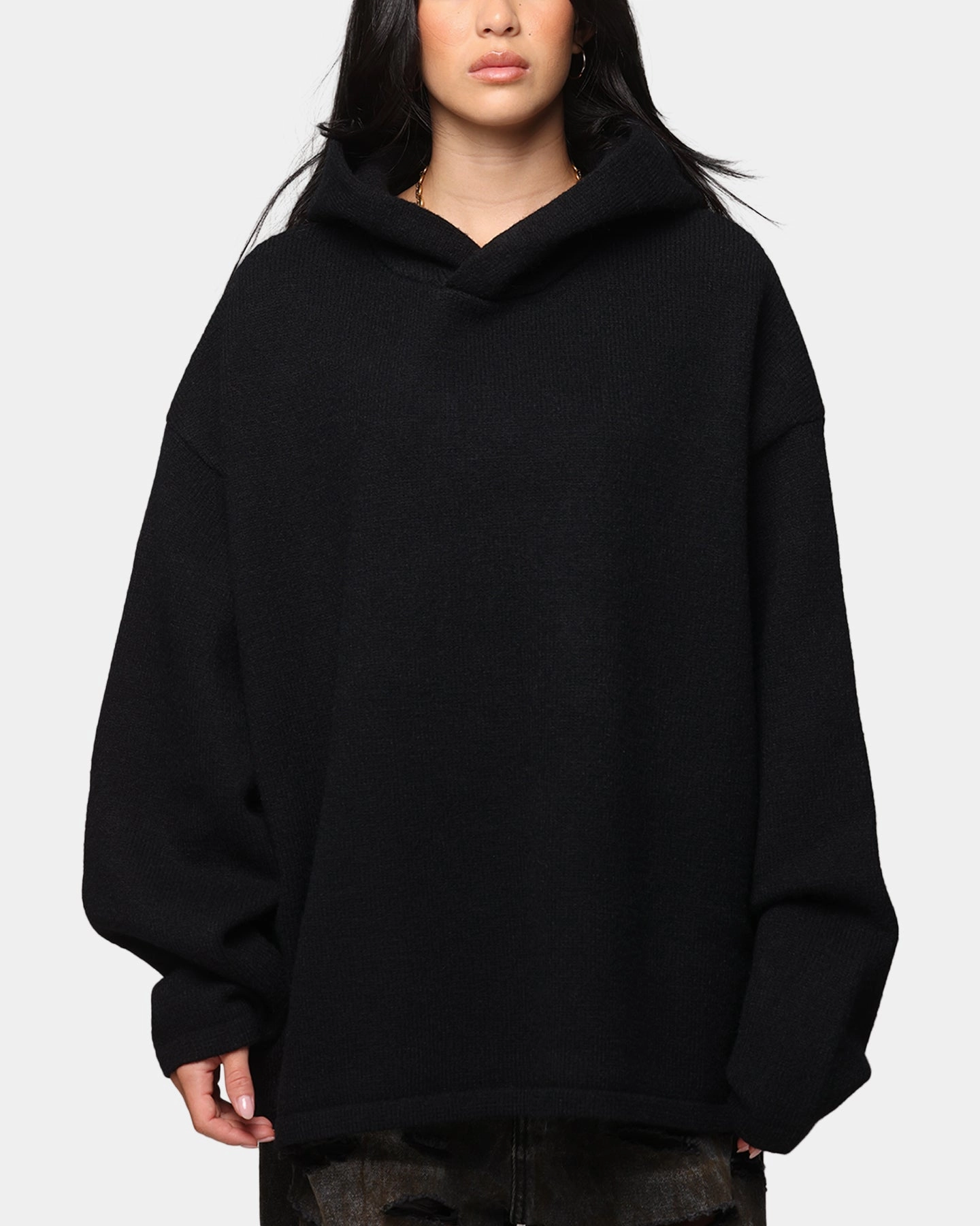 aesthetically pleasing budget-friendly MNML Tonal Grain Knitted Hoodie Black