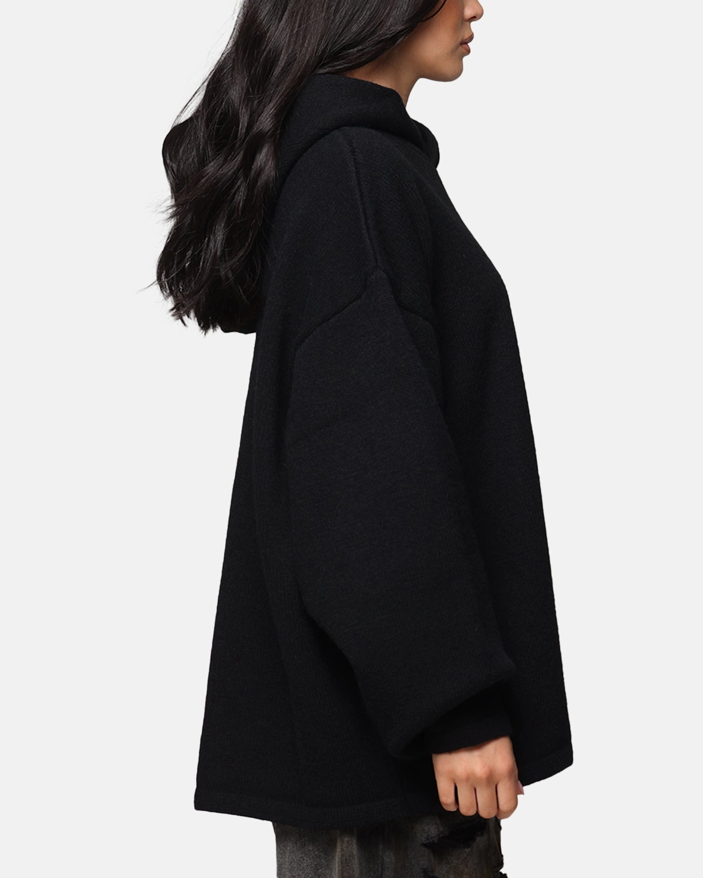 MNML Tonal Grain Knitted Hoodie Black Daily Utility