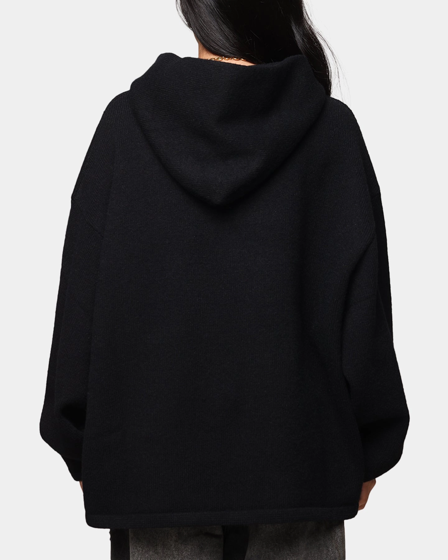 MNML Tonal Grain Knitted Hoodie Black suitable for city tours Core Fit