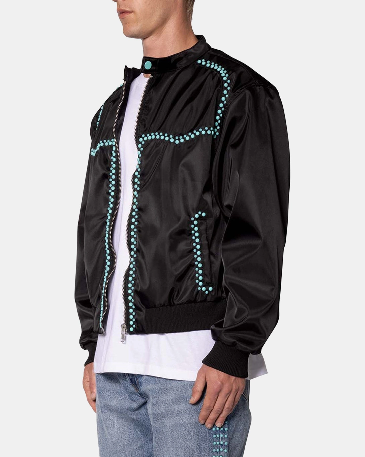 Status MNML Turquoise Studded Snap Jacket Black