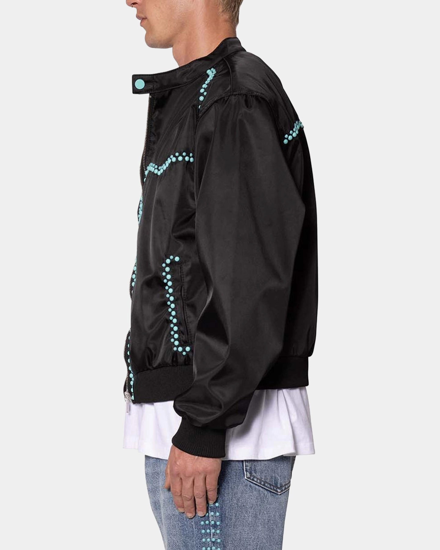 MNML Turquoise Studded Snap Jacket Black Adaptive Fit