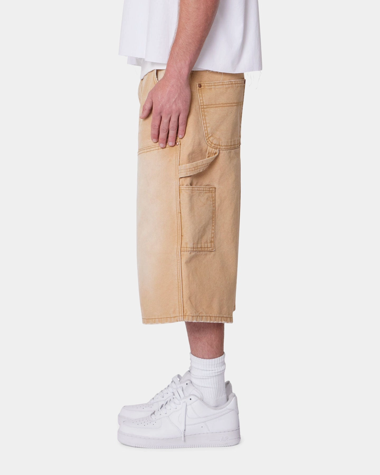 MNML Ultra Baggy Carpenter Shorts Washed Tan ReflectiveAccents Wrinkle resistant fabric
