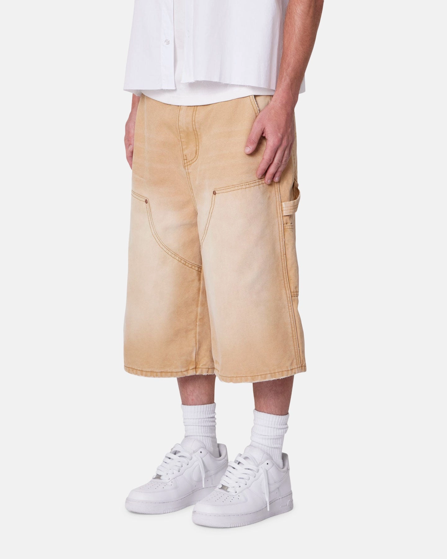 Flexible Side Panels MNML Ultra Baggy Carpenter Shorts Washed Tan