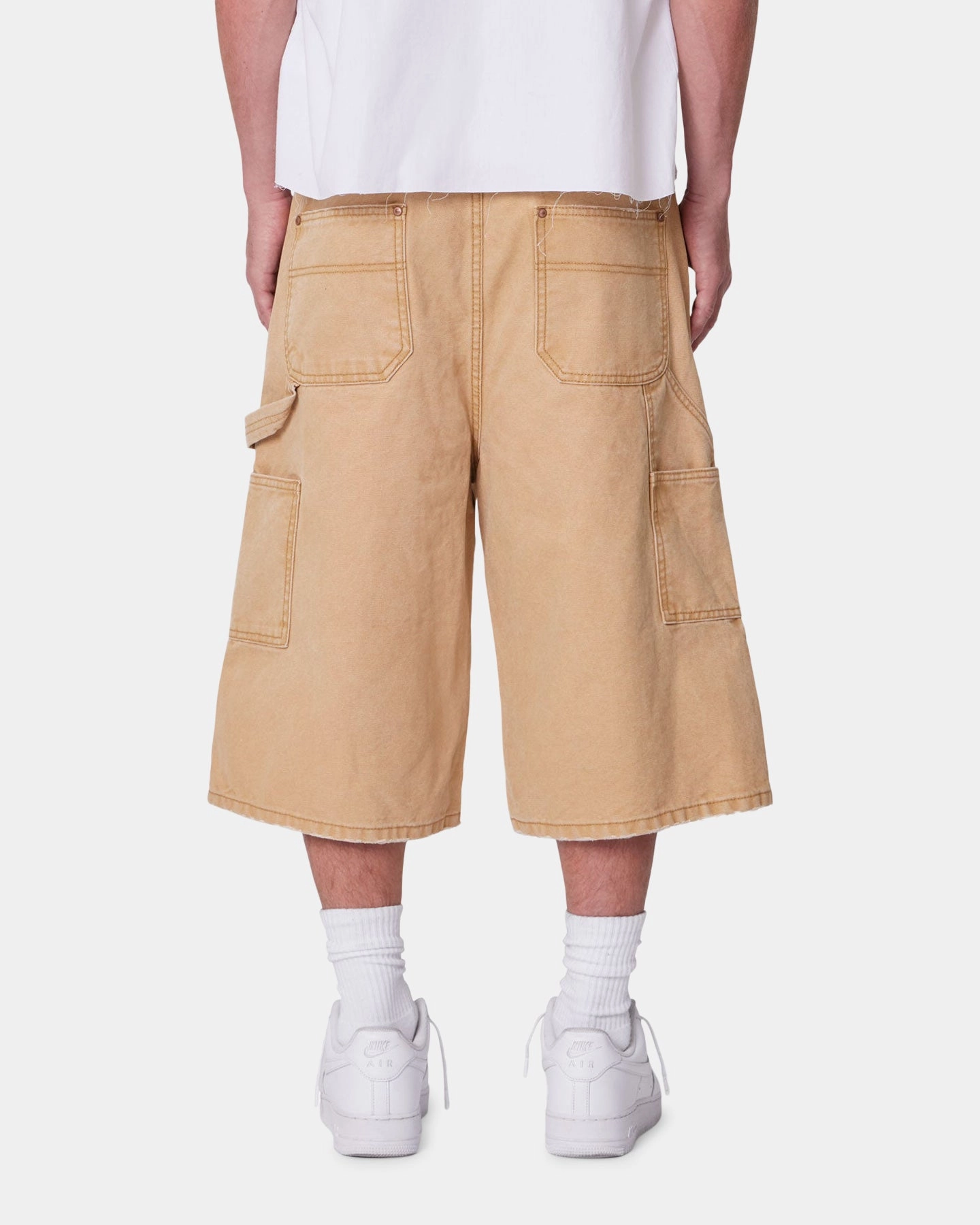 MNML Ultra Baggy Carpenter Shorts Washed Tan DoubleLayeredKnees