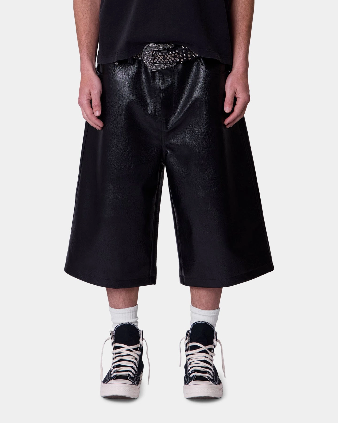 MNML Ultra Baggy Leather Shorts Black technology industry hip look