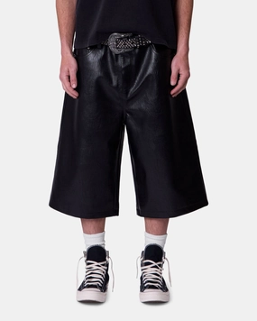 MNML Ultra Baggy Leather Shorts Black technology industry hip look