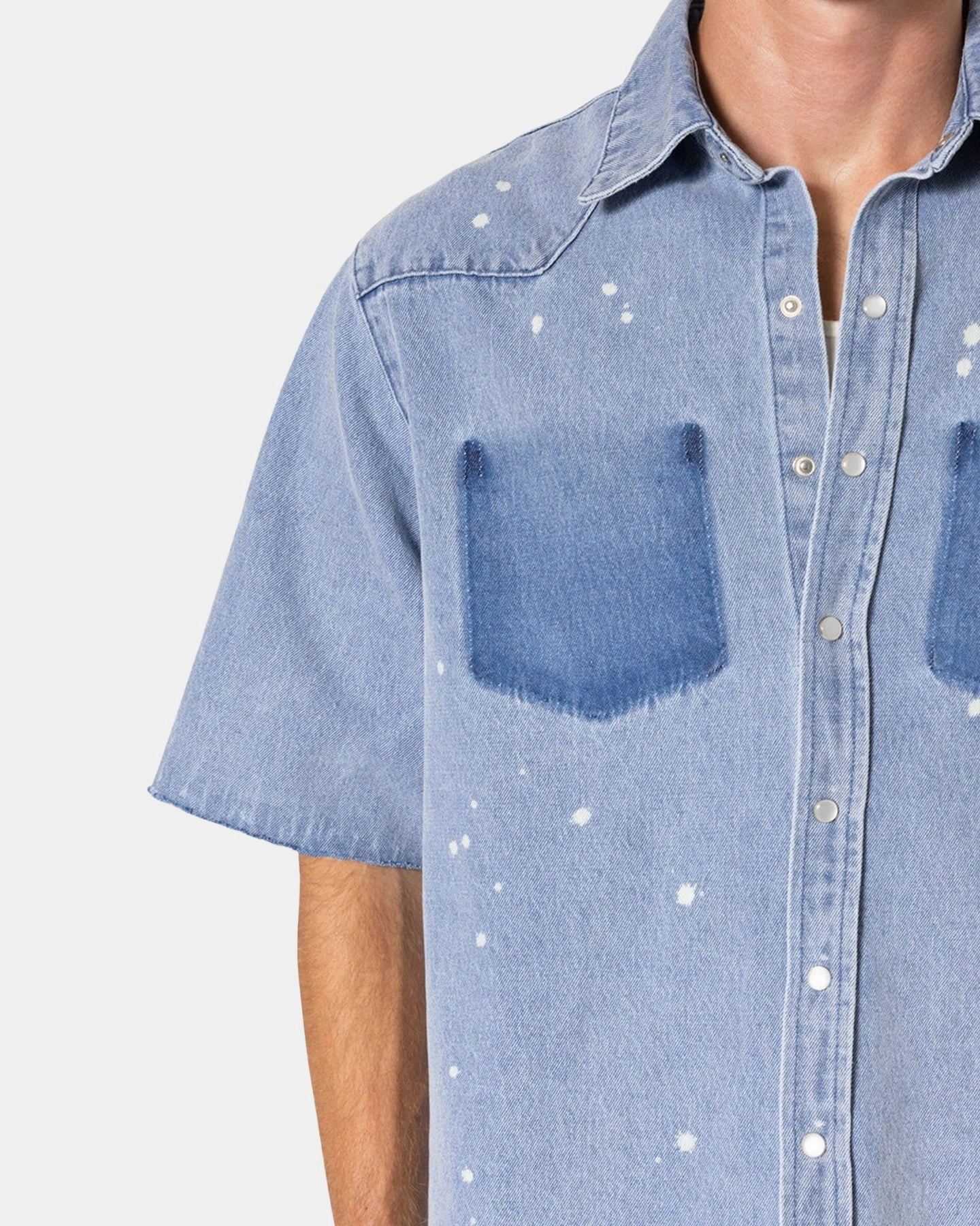 MNML Washed Denim Button Up Shirt Blue Budget - friendly Flexible Layering