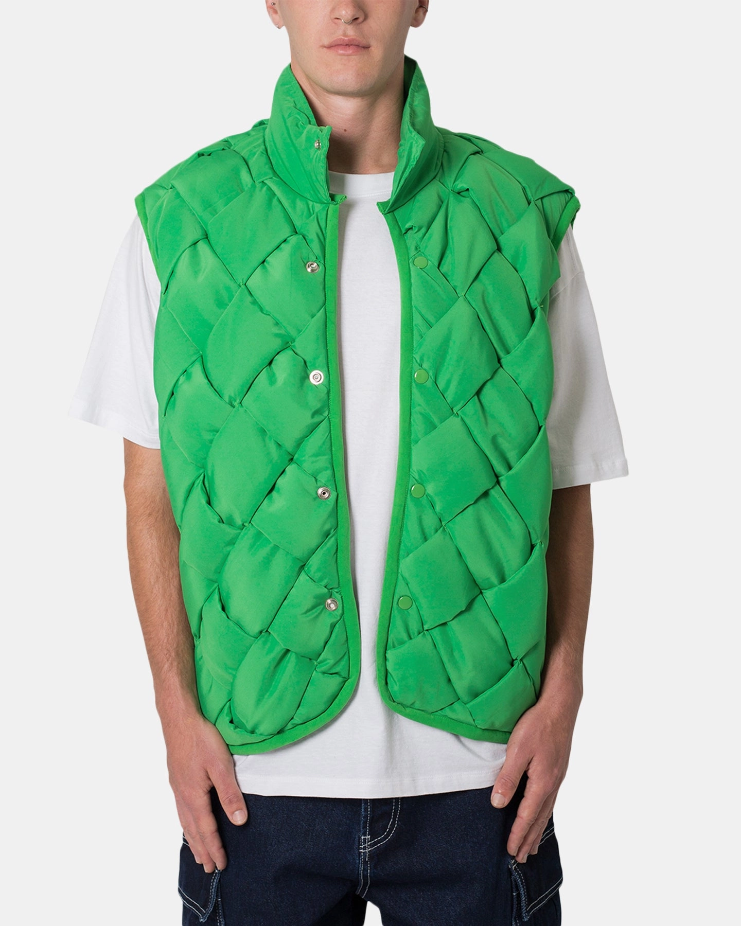 MNML Woven Puffer Vest Green Weekend Comfort Fitted