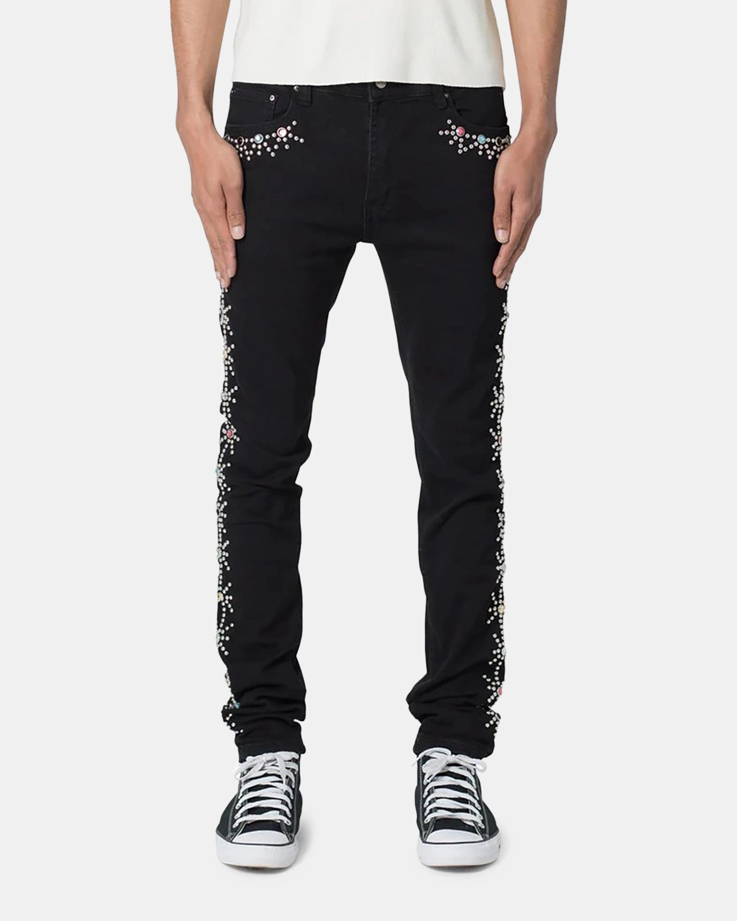 Athlete Fit Holiday Vibes Everyday Fashion MNML X620 Studded Skinny Denim Jean Black