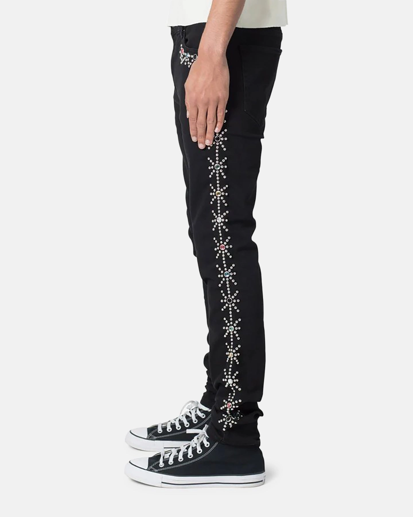 Plain style Responsible Denim Production MNML X620 Studded Skinny Denim Jean Black