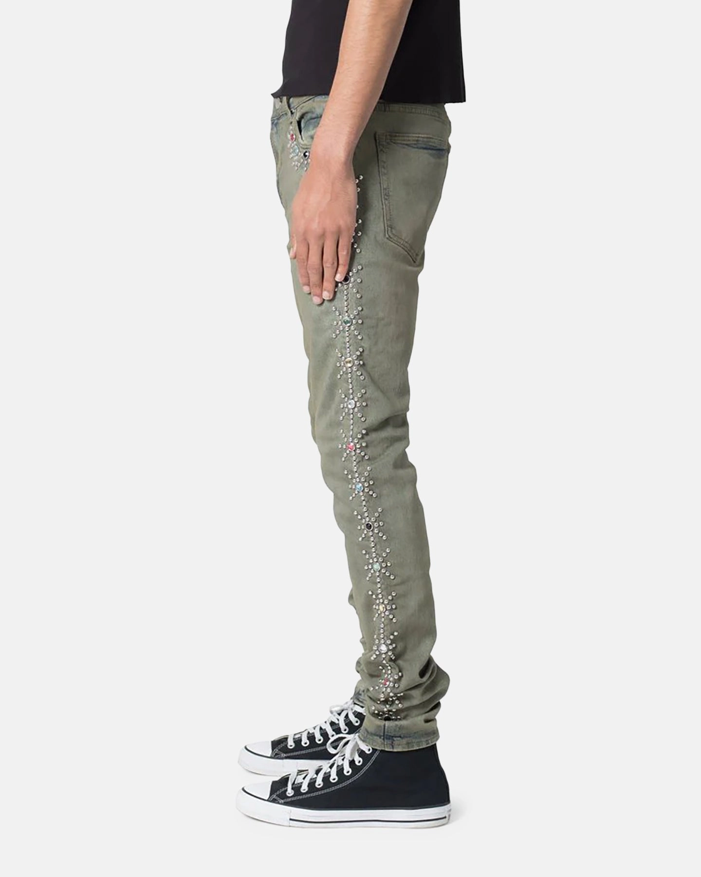 MNML X620 Studded Skinny Denim Jean Blue Zip Fly Closure