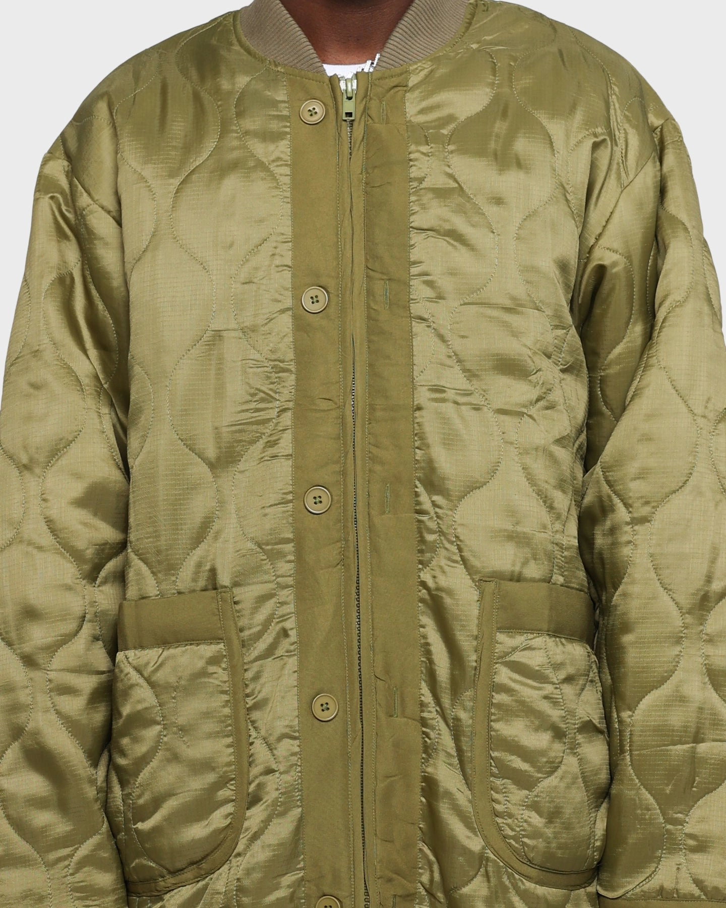 MNML Zip Up Bomber Trench Jacket Olive Construct