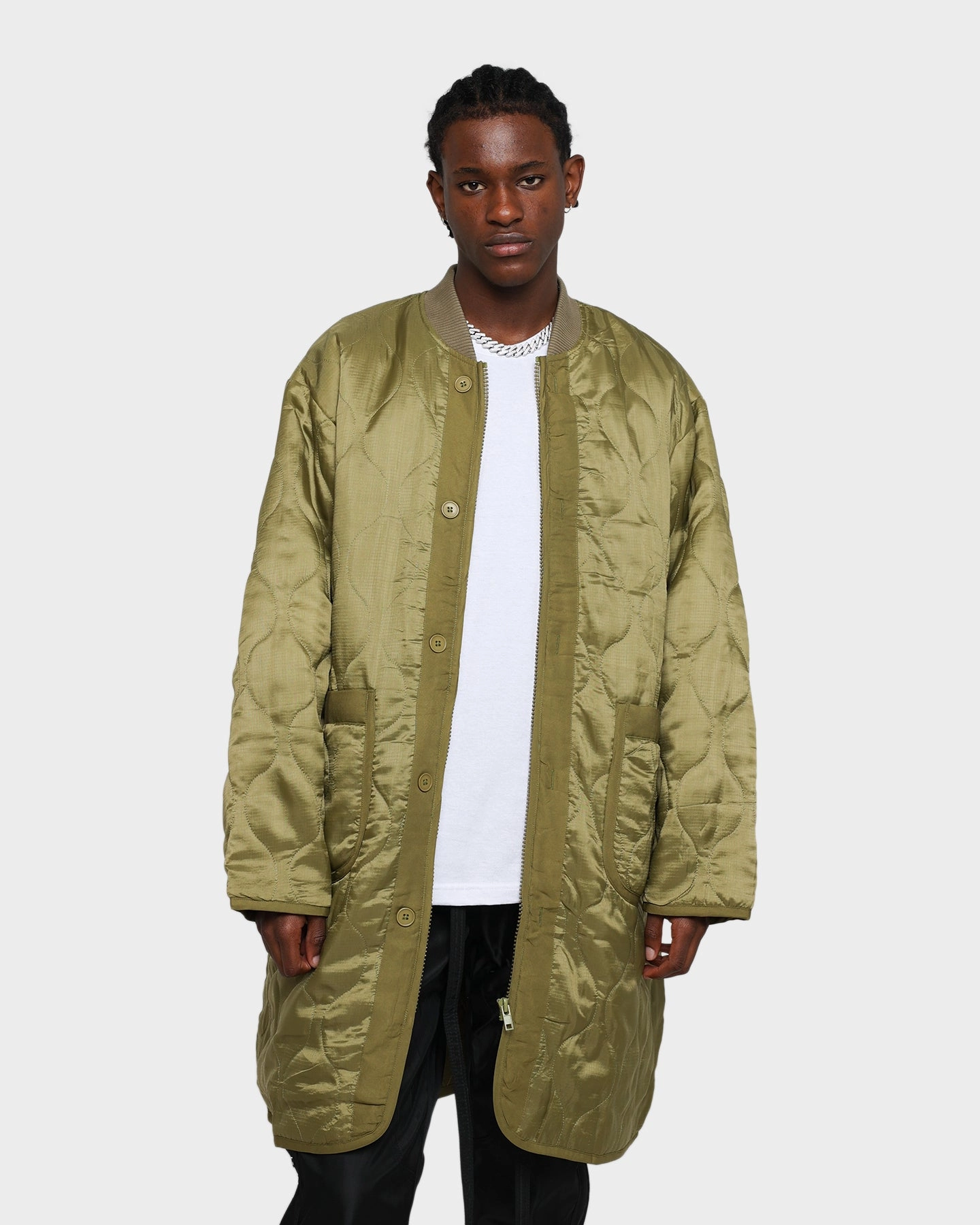 MNML Zip Up Bomber Trench Jacket Olive Appointment Light Shell