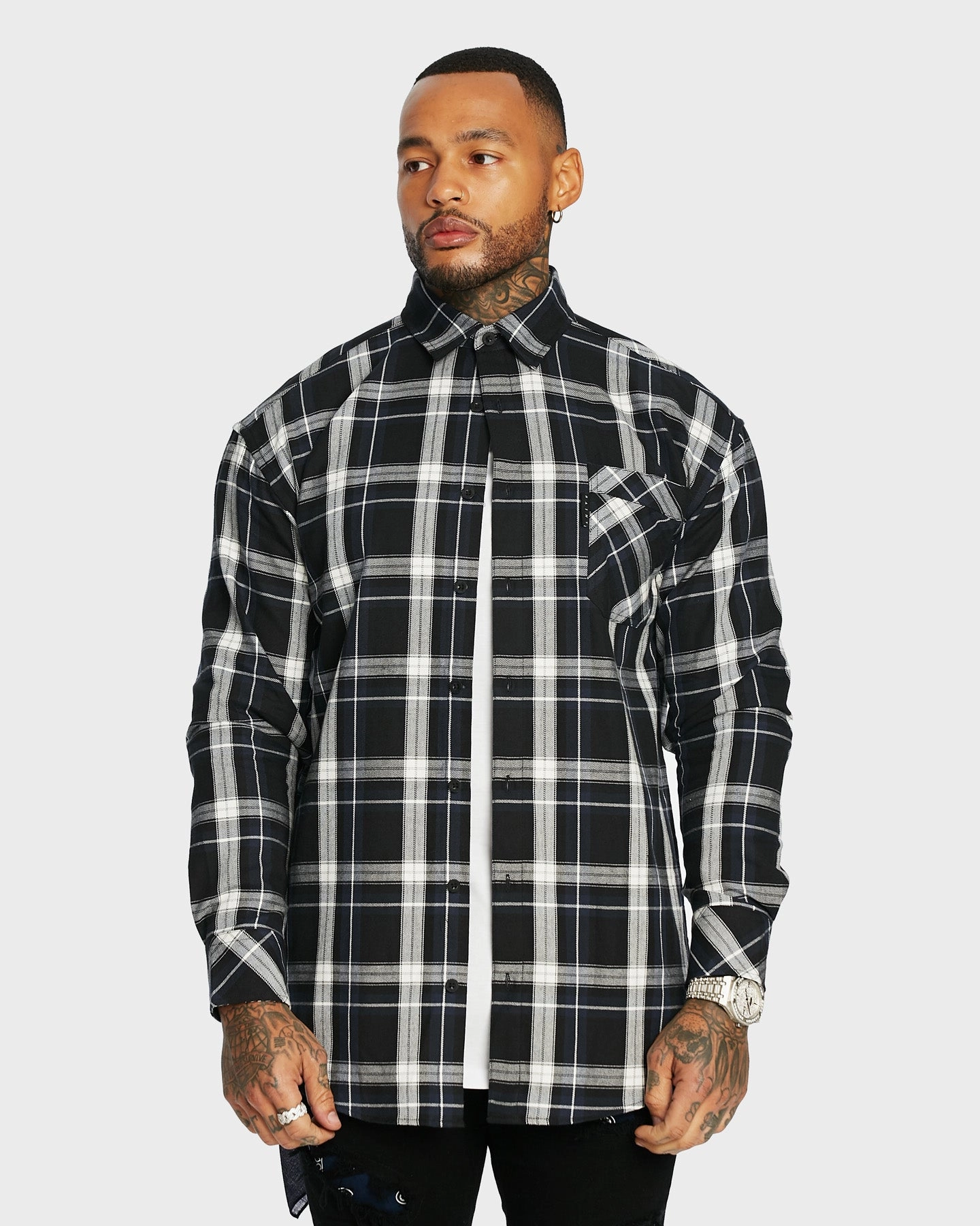 Reinforced Seams Non Chafe Seams Saint Morta Men's Prima Long Sleeve Flannel Shirt Navy/Black/White
