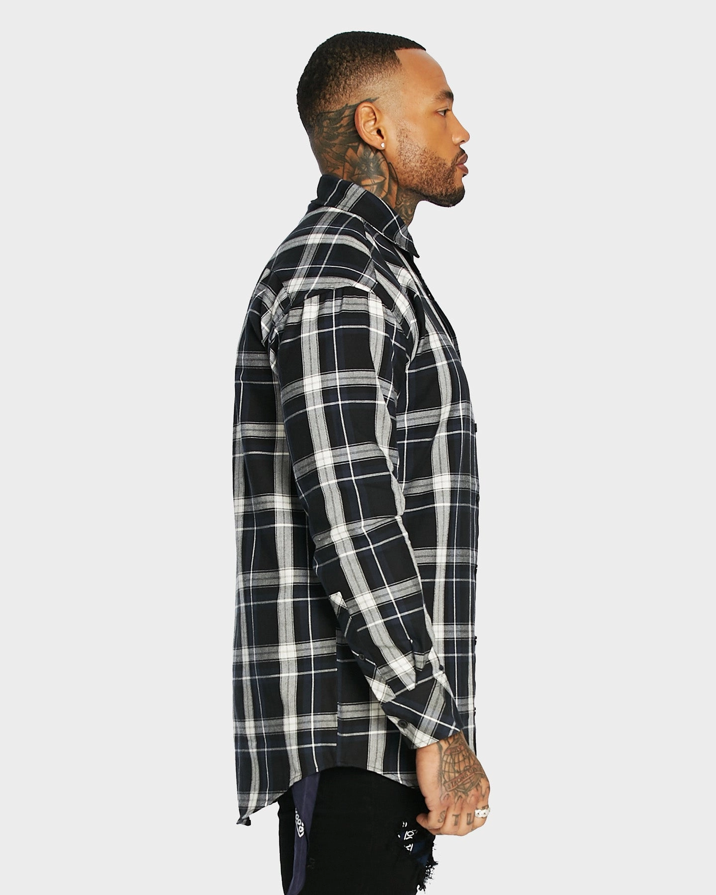 Saint Morta Men's Prima Long Sleeve Flannel Shirt Navy/Black/White Loose Fit