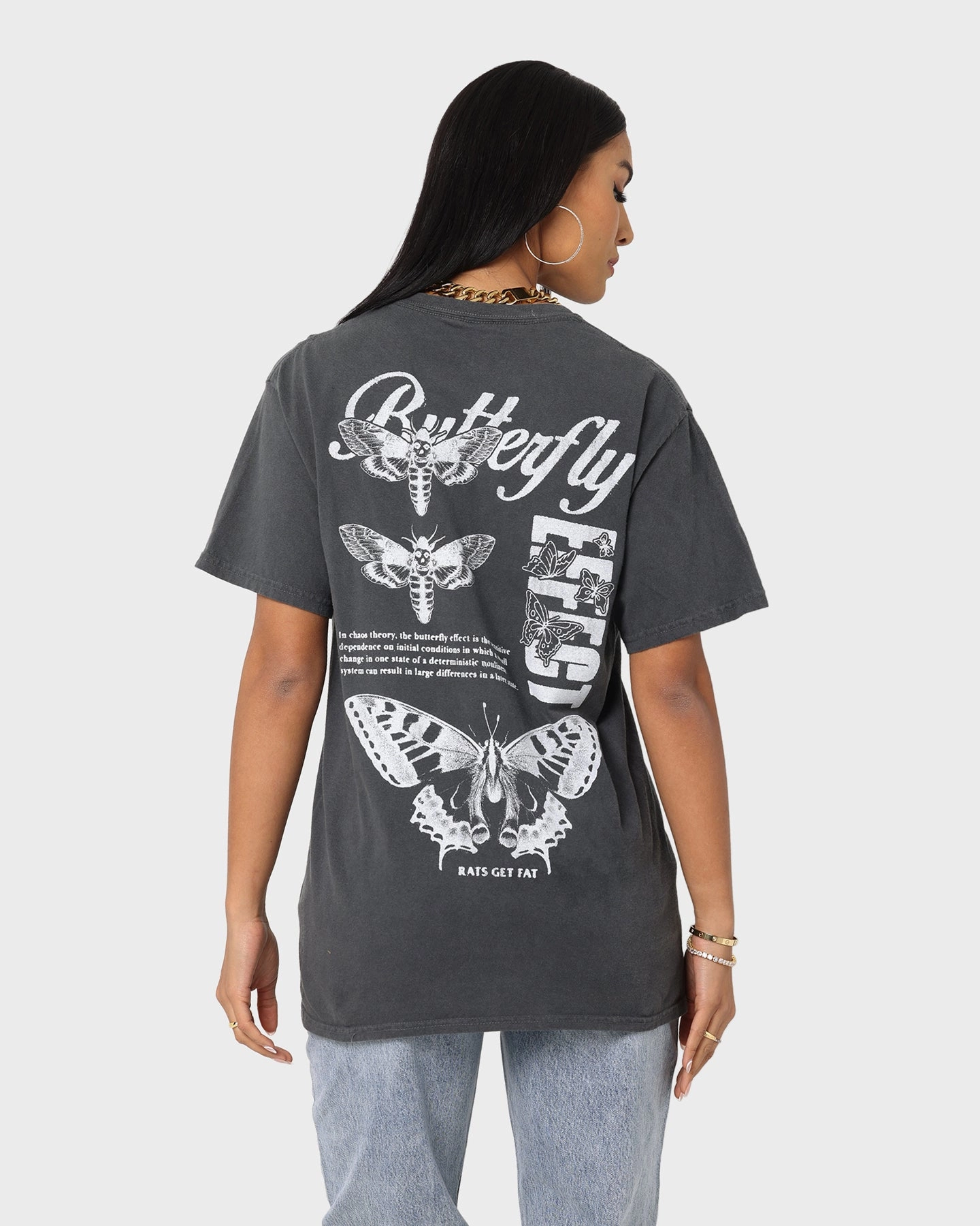 AntiStaticFinish Smooth Seam Technology Rats Get Fat Butterfly Effect Vintage T-Shirt Off Black