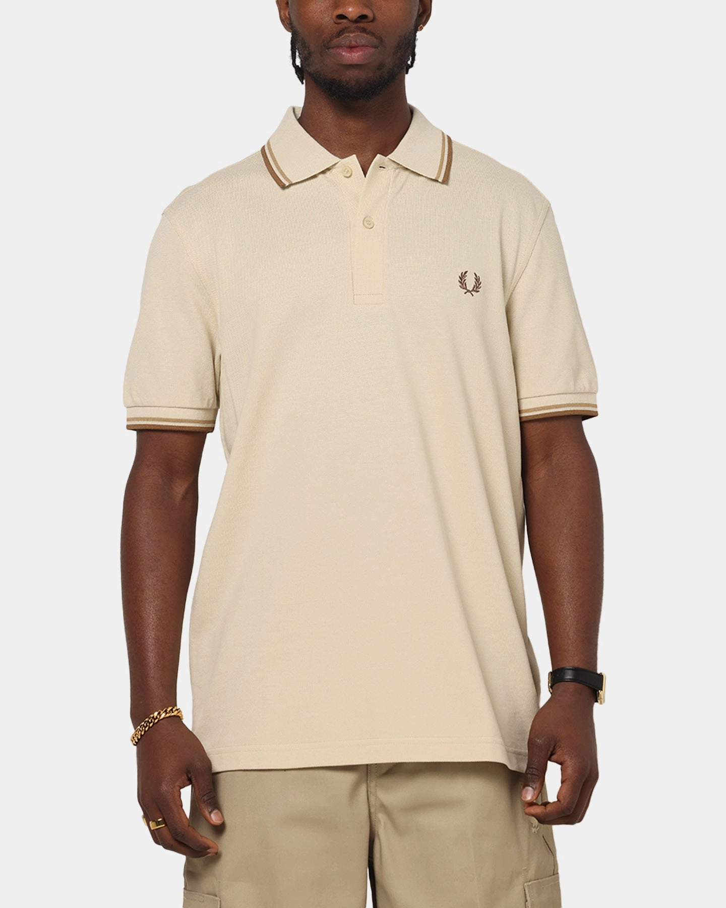 Fred Perry Twin Tipped Polo Shirt Oatmeal LowMaintenance Fabric