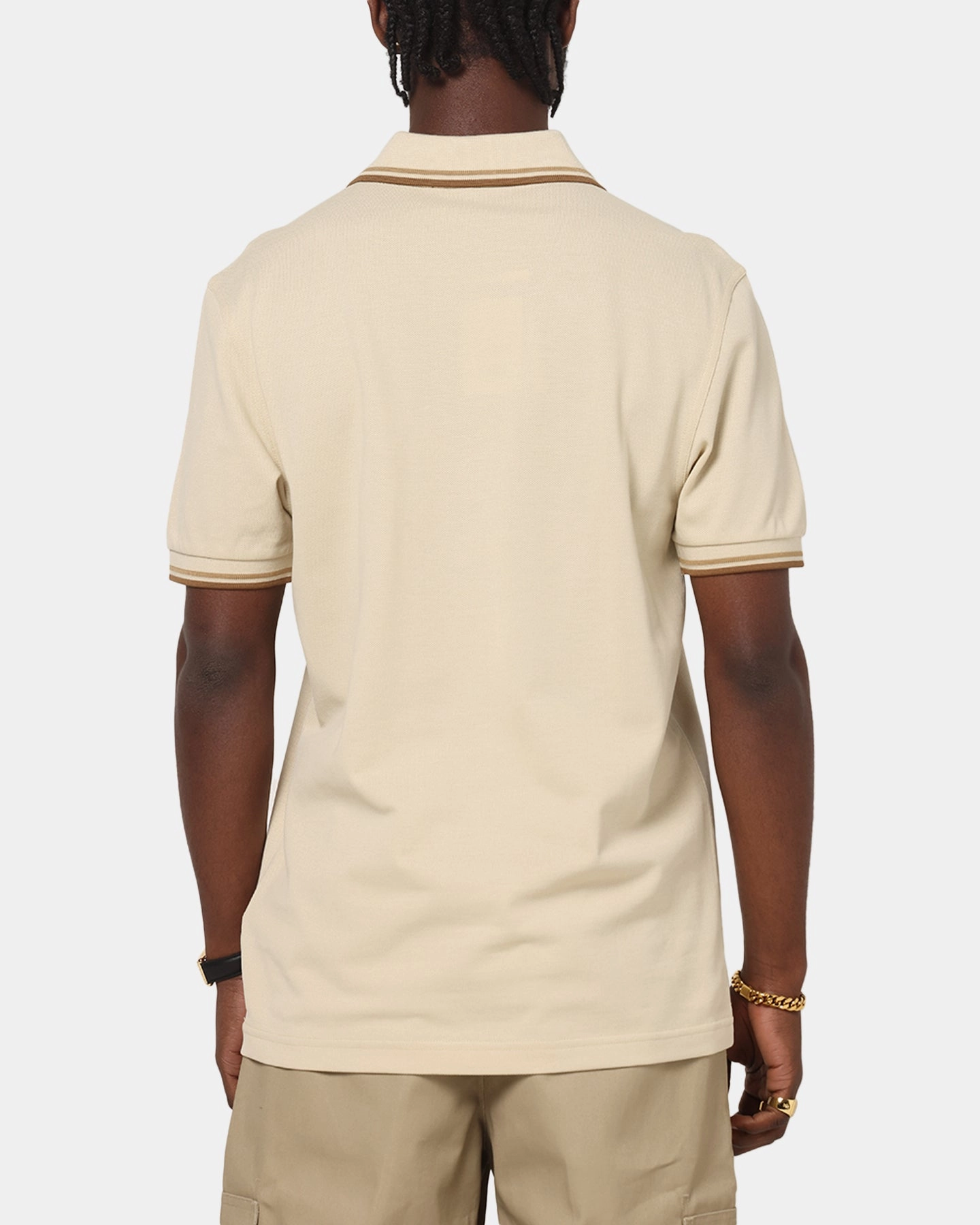 Flexible Ribbed Collar Fred Perry Twin Tipped Polo Shirt Oatmeal