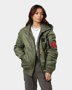 Carre Ultilitaire Hooded Bomber Jacket Khaki Green Suggest