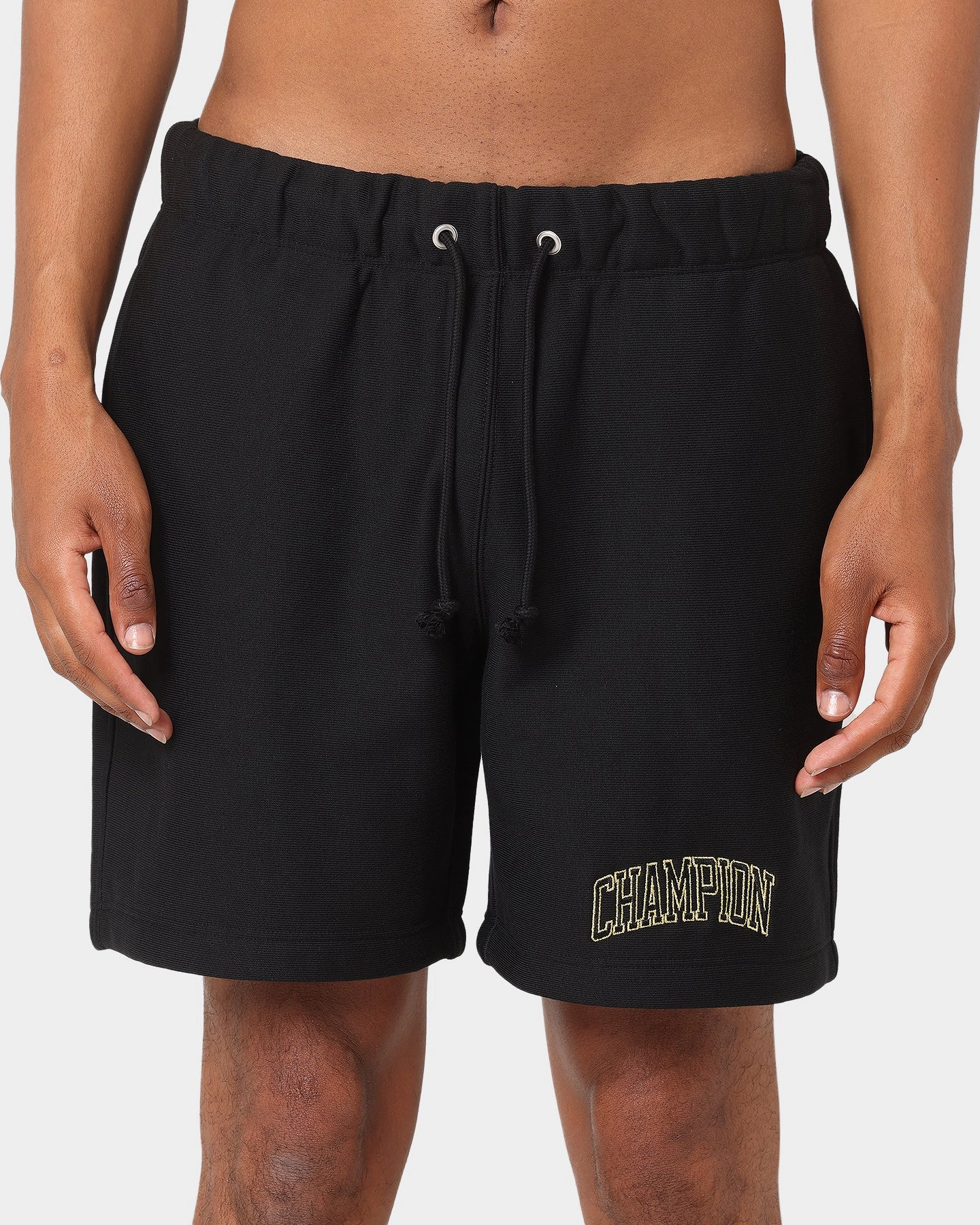Champion Reverse Weave Varsity Shorts Black Quick Dry Fabric