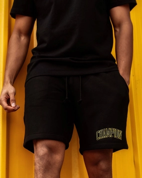 Champion Reverse Weave Varsity Shorts Black Fitness Look Clean Lines