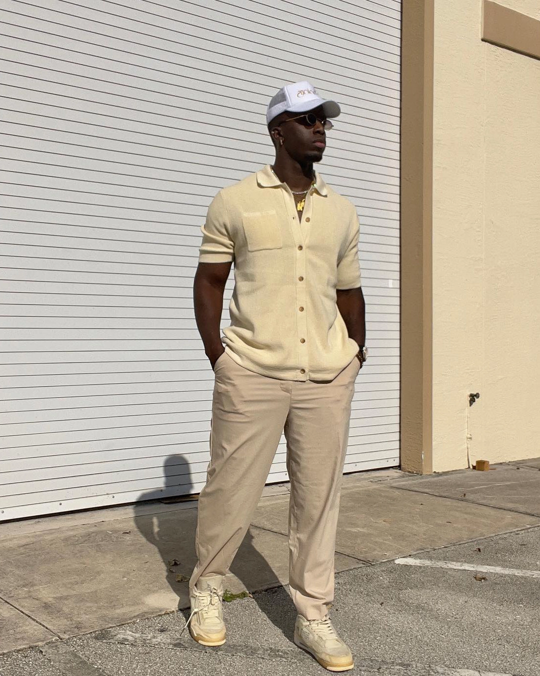 Wardrobe Must-Have slim cut XXIII Zyair Knit Rib Button Up Shirt Cream