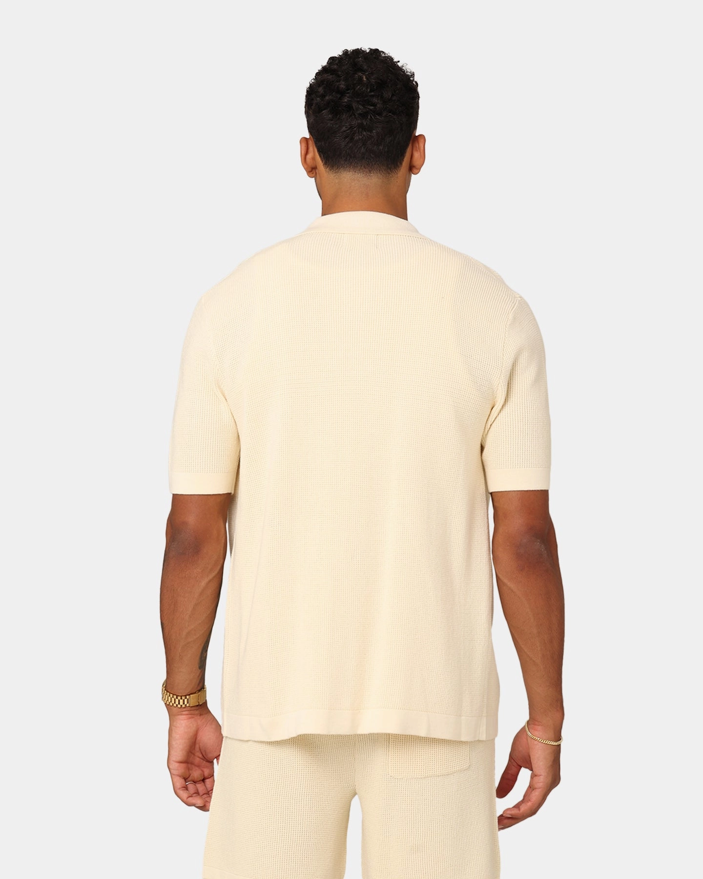 Coastal Vibes XXIII Zyair Knit Rib Button Up Shirt Cream