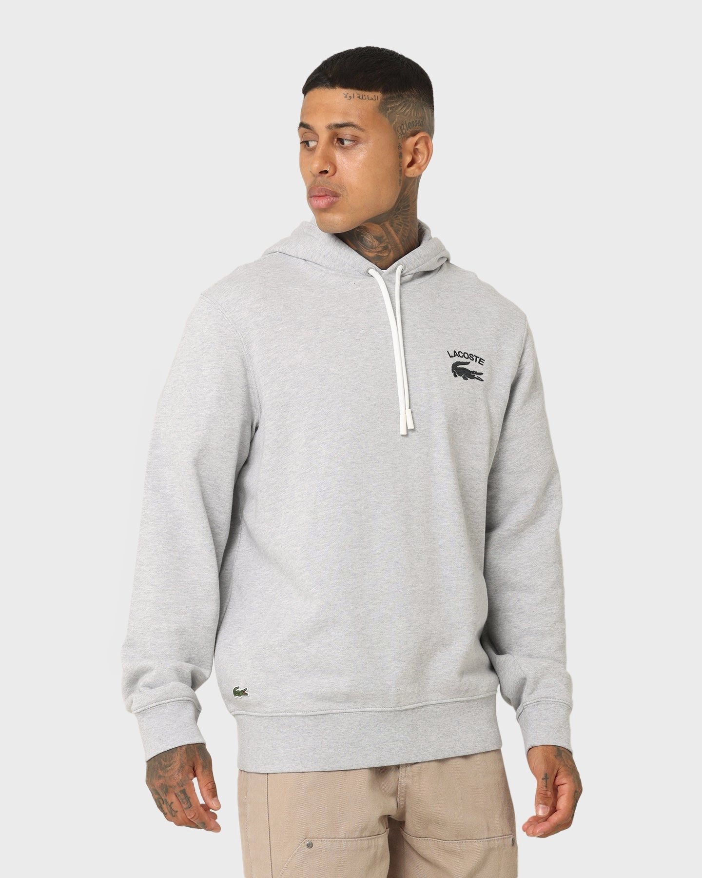 Abrasion Resistant Fabric Lacoste Soft Branding Hoodie Silver Chine