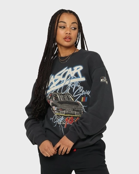 NASCAR Lightning Cup Series Crewneck Washed Black Reinforced Shoulder Stitching Relaxed Wardrobe