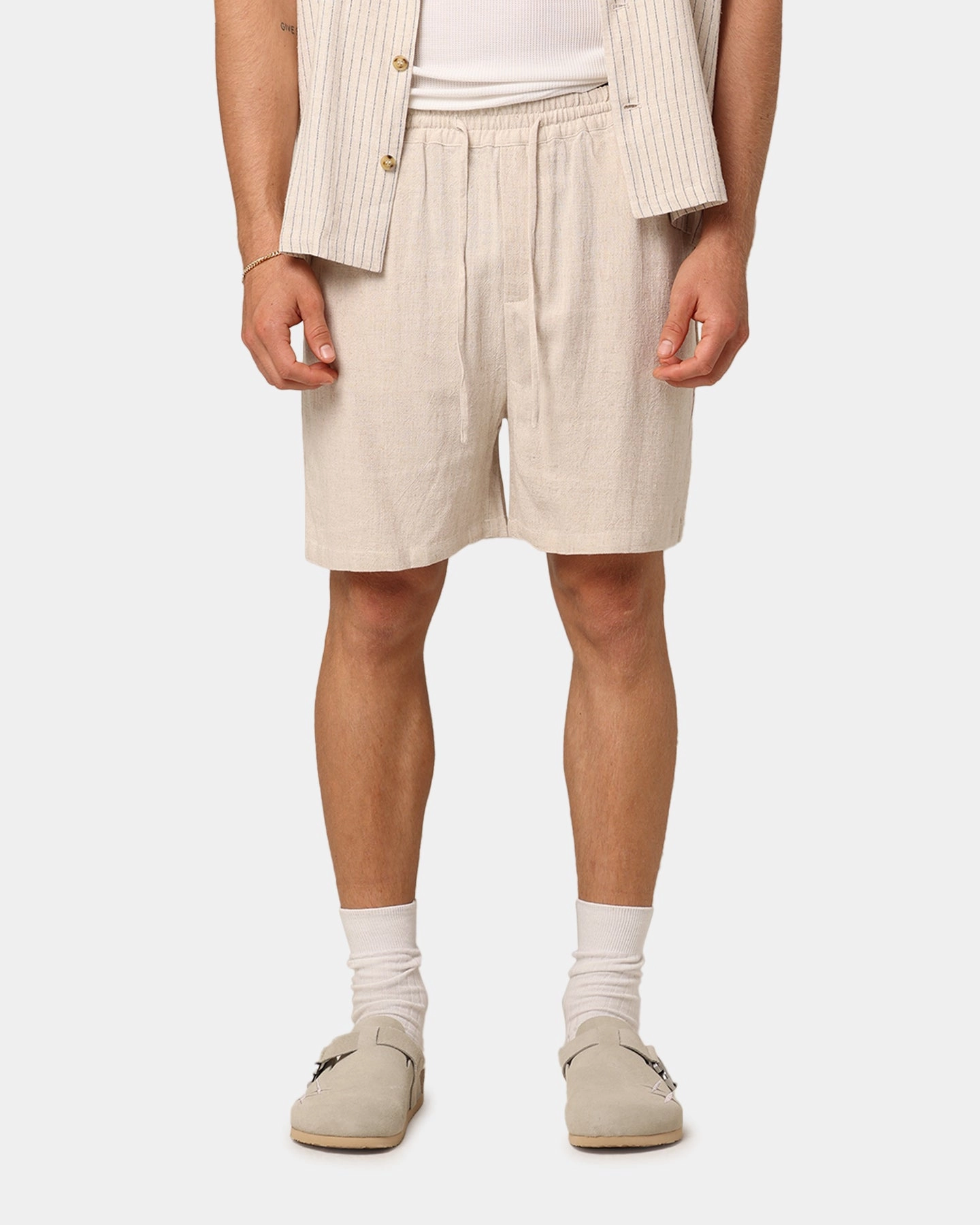 XXIII Ezrah Linen Shorts Oatmeal Exclusive Design Double Layered Hem