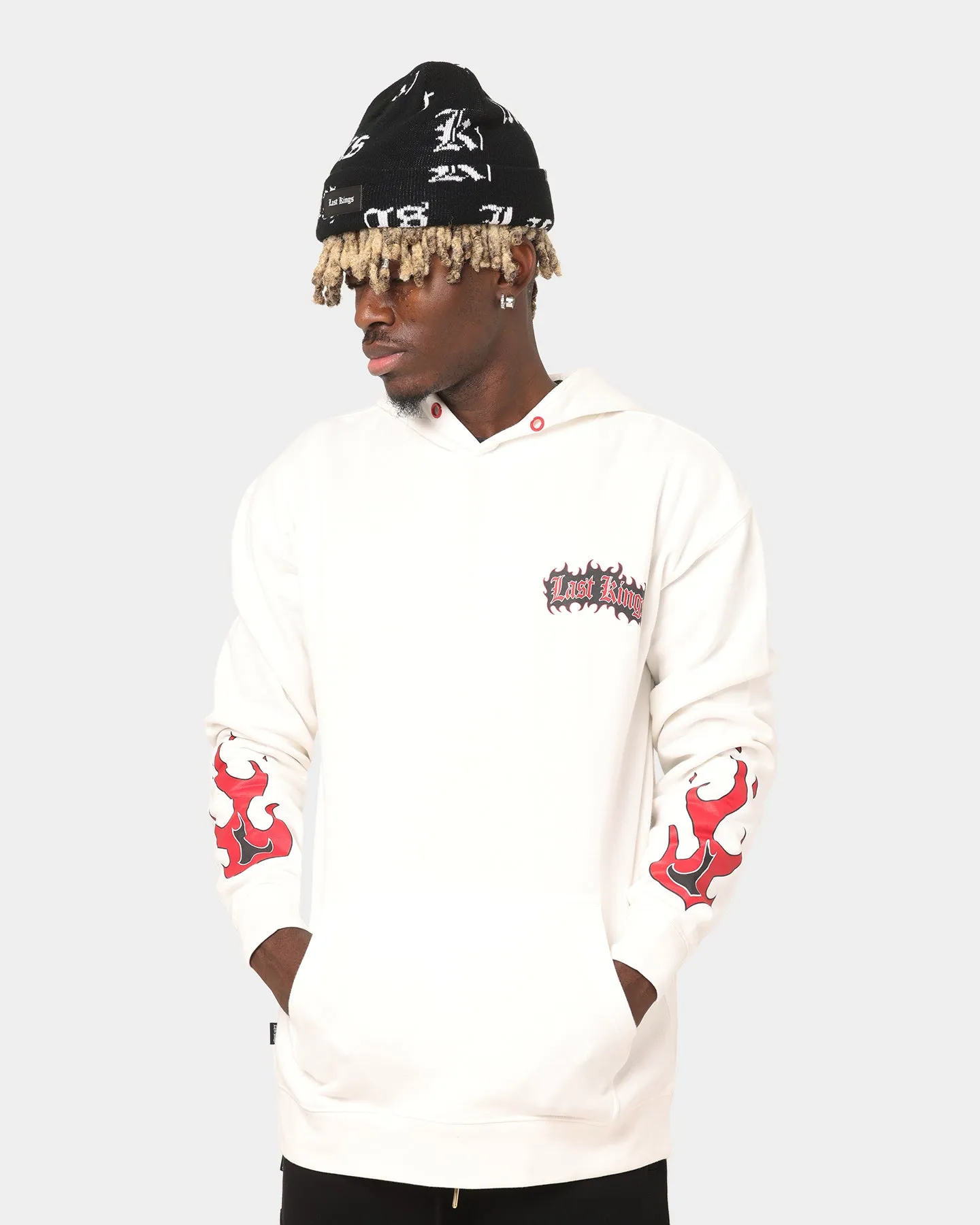Last Kings Flaming Wings Hoodie Off White Fitted suitable for winter sports