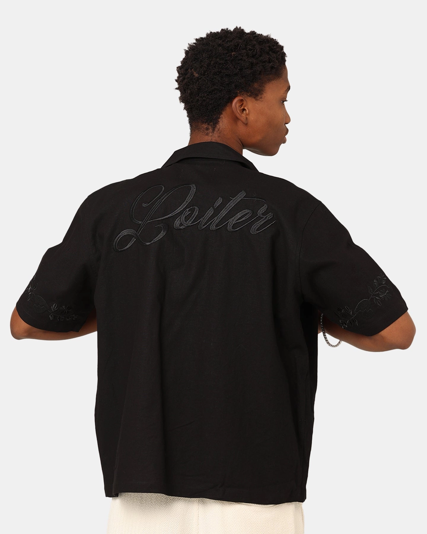 Loiter Oasis Embroidered Button Up Shirt Black Stylish Element