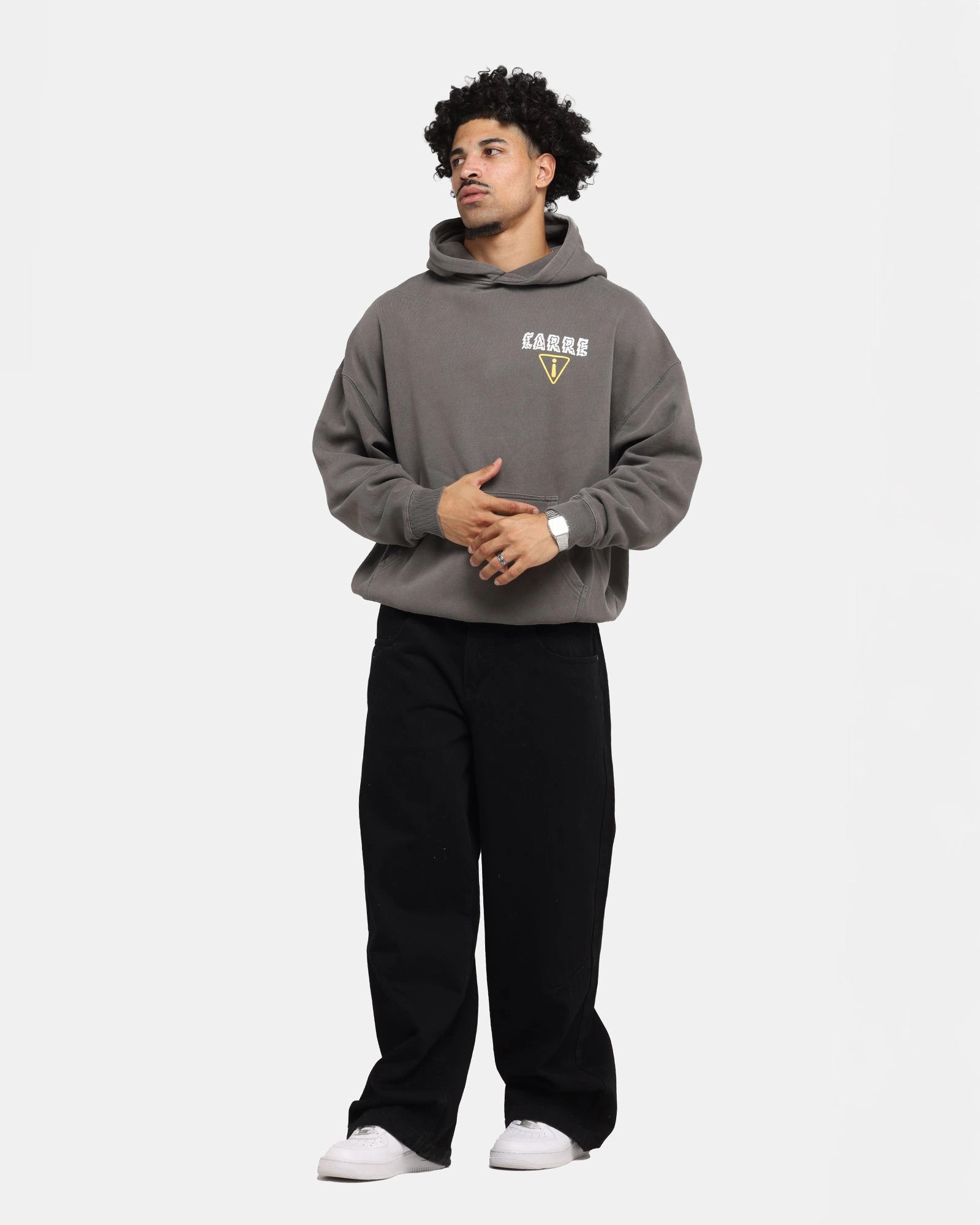 Carre Construction Hoodie Washed Charcoal Zippered Front Closure Lifestyle Scene