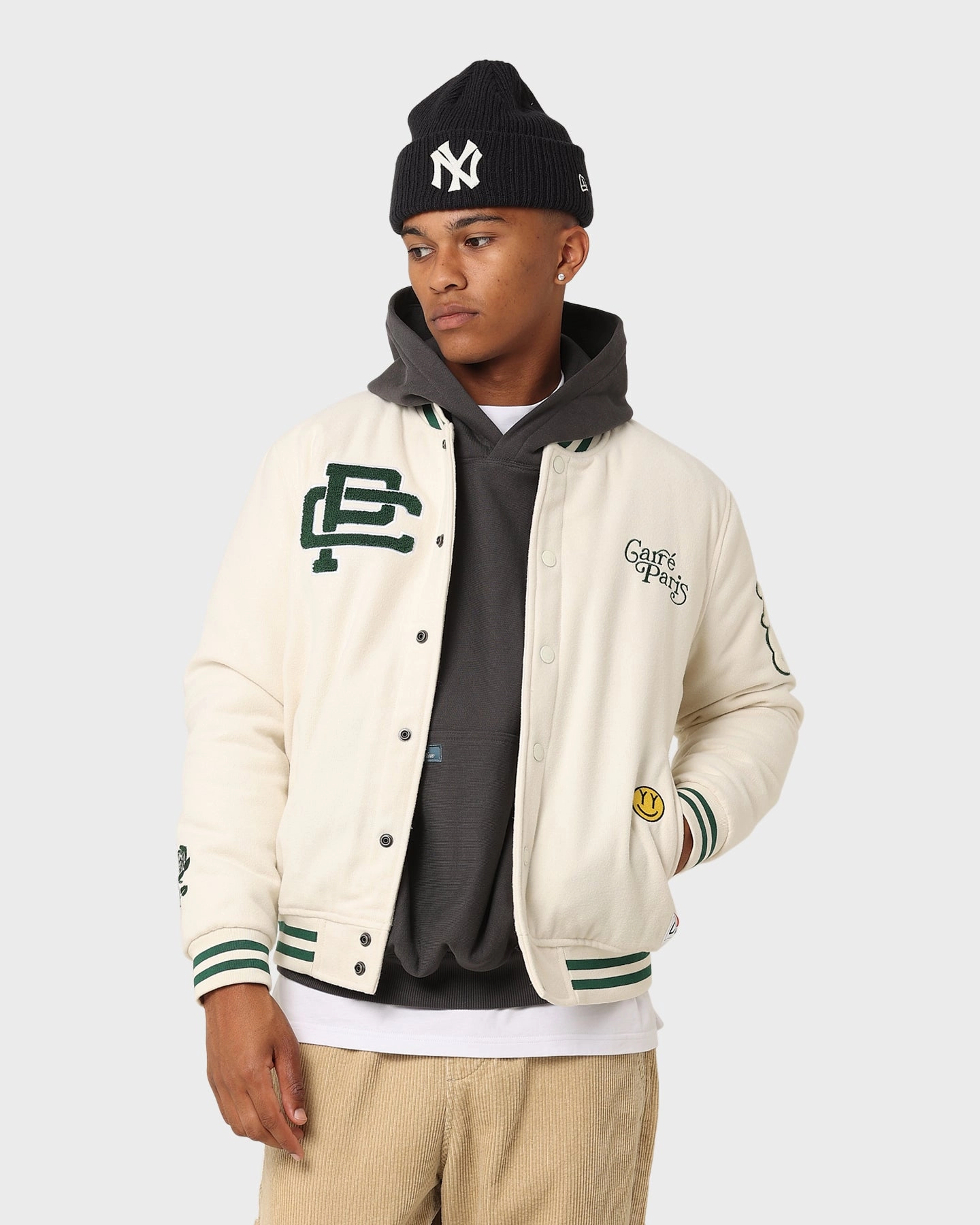 Carre Peace Varsity Jacket Off White/Green Bow-tie