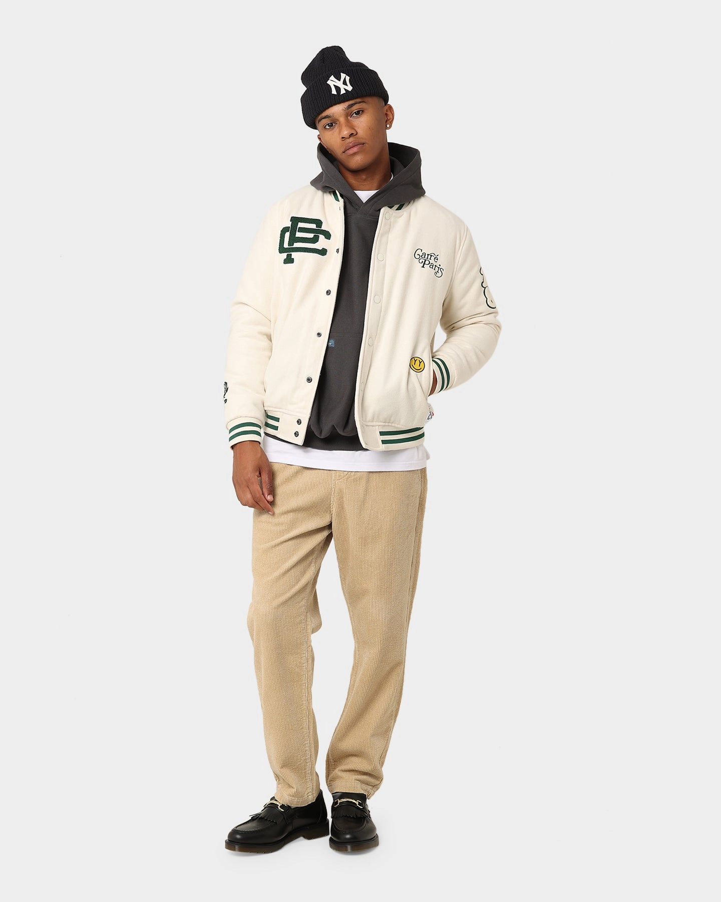 Carre Peace Varsity Jacket Off White/Green Abrasion Resistant Panels