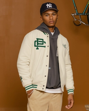 Removable Inner Layer Carre Peace Varsity Jacket Off White/Green