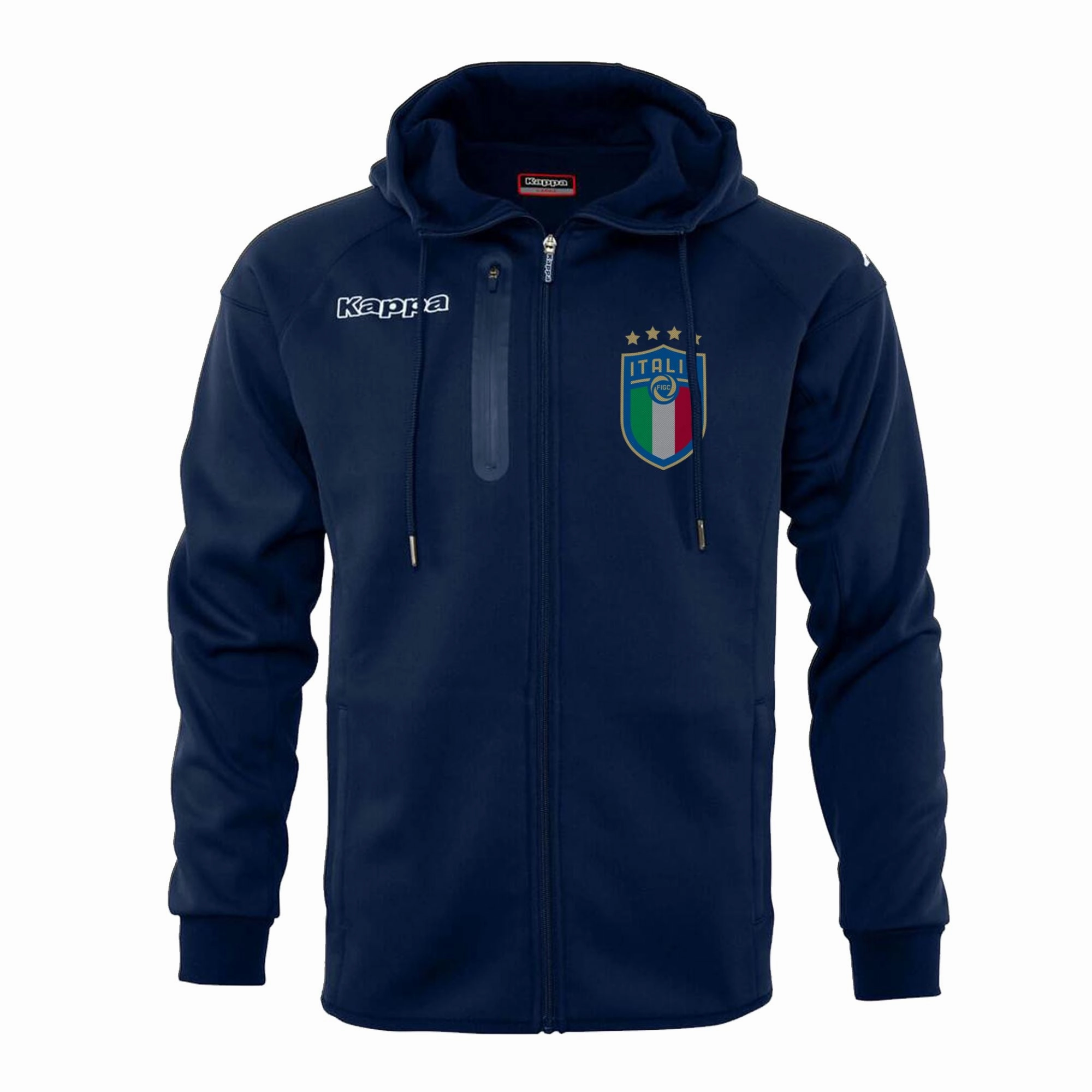 Kappa Italia FIGC Soft Shell Hooded Jacket Navy ErgonomicPatterning Airtight Zipper Seals