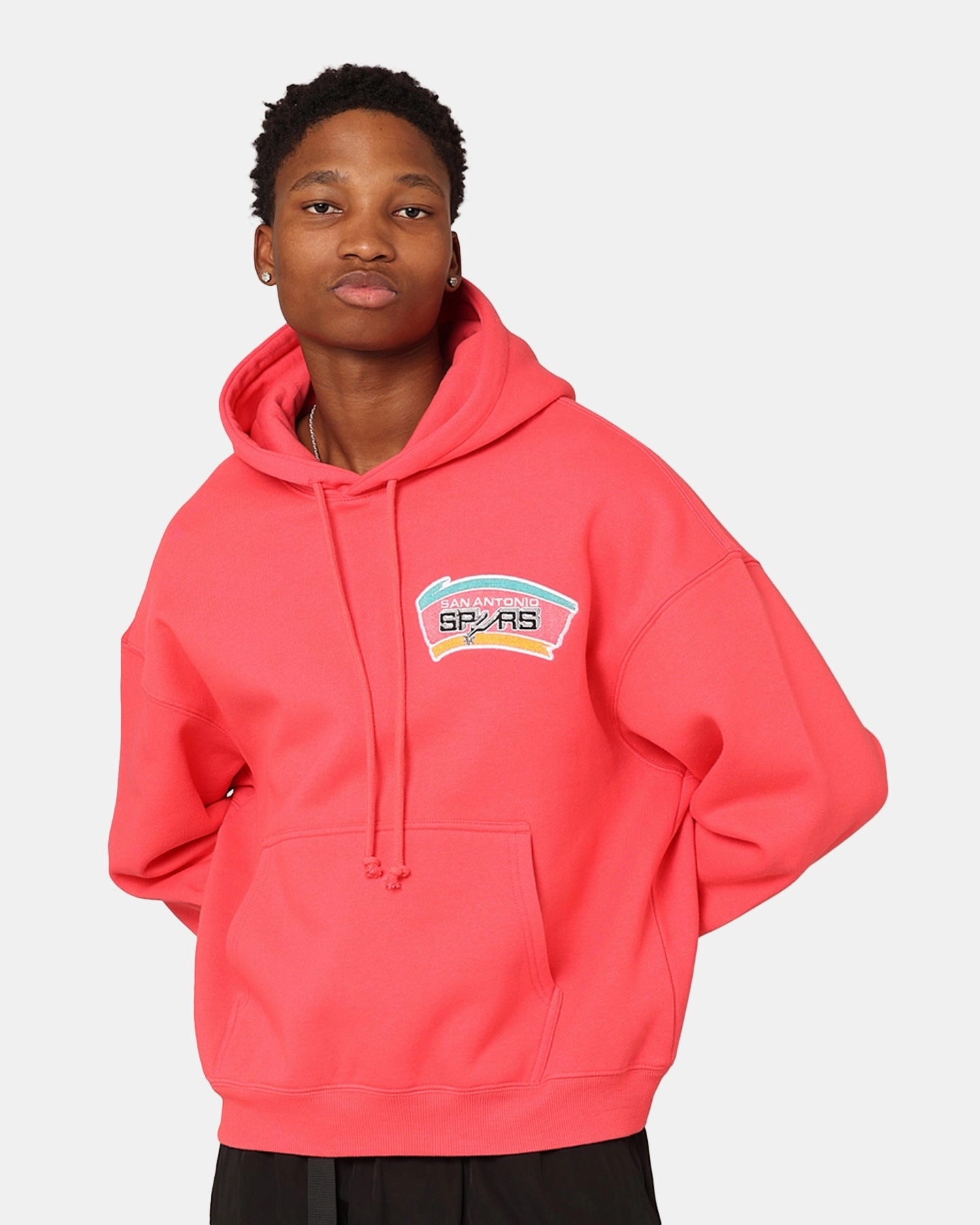 Hiking Ready AntiPilling Surface Finish Mitchell & Ness San Antonio Spurs Basketball Hoodie Pepper Pink