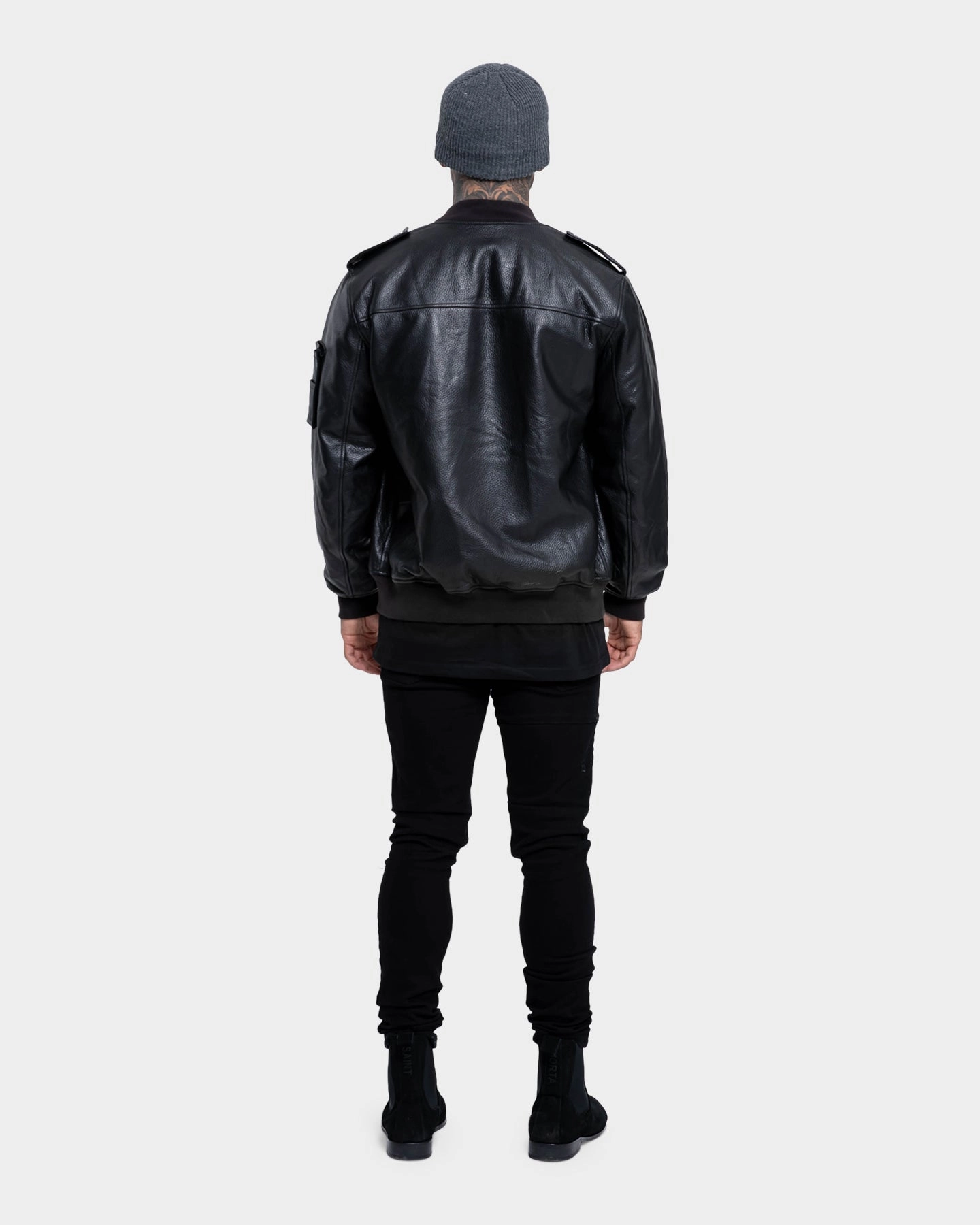 Saint Morta Staten Leather Bomber Jacket Black vintage