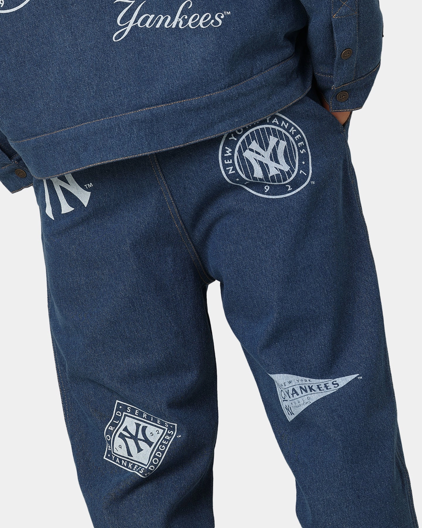 Daily Uniform Majestic Athletic New York Yankees Etched Denim Jeans Washed Blue Denim