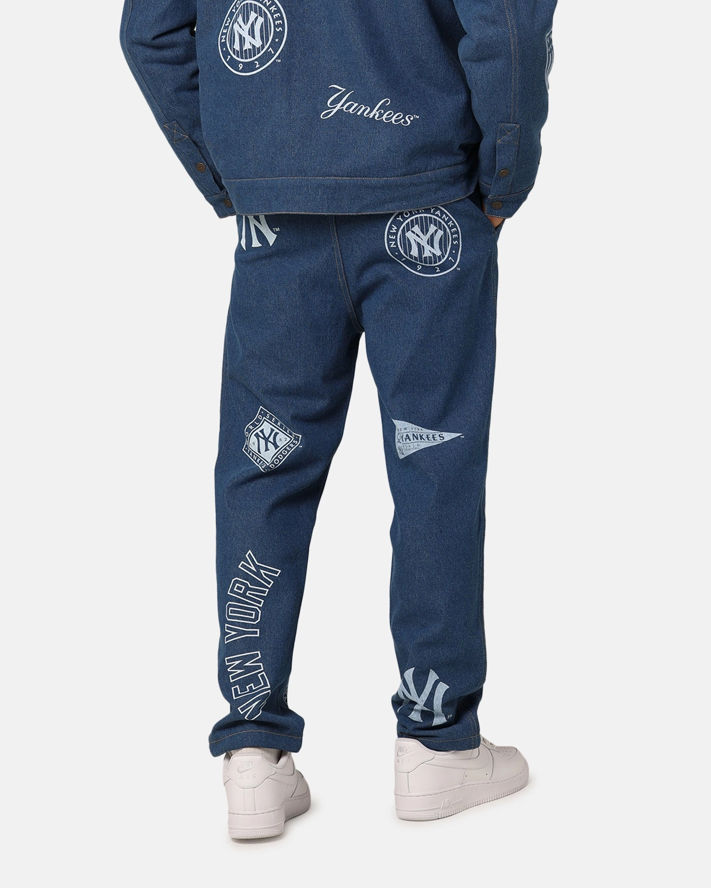 Clean Vibe Majestic Athletic New York Yankees Etched Denim Jeans Washed Blue Denim