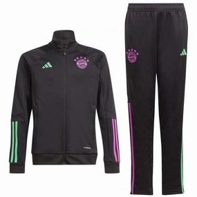 Kids - Bayern Munich black training bench tracksuit 2023/24 - Adidas FlatlockStitching UVProtective Outer Layers