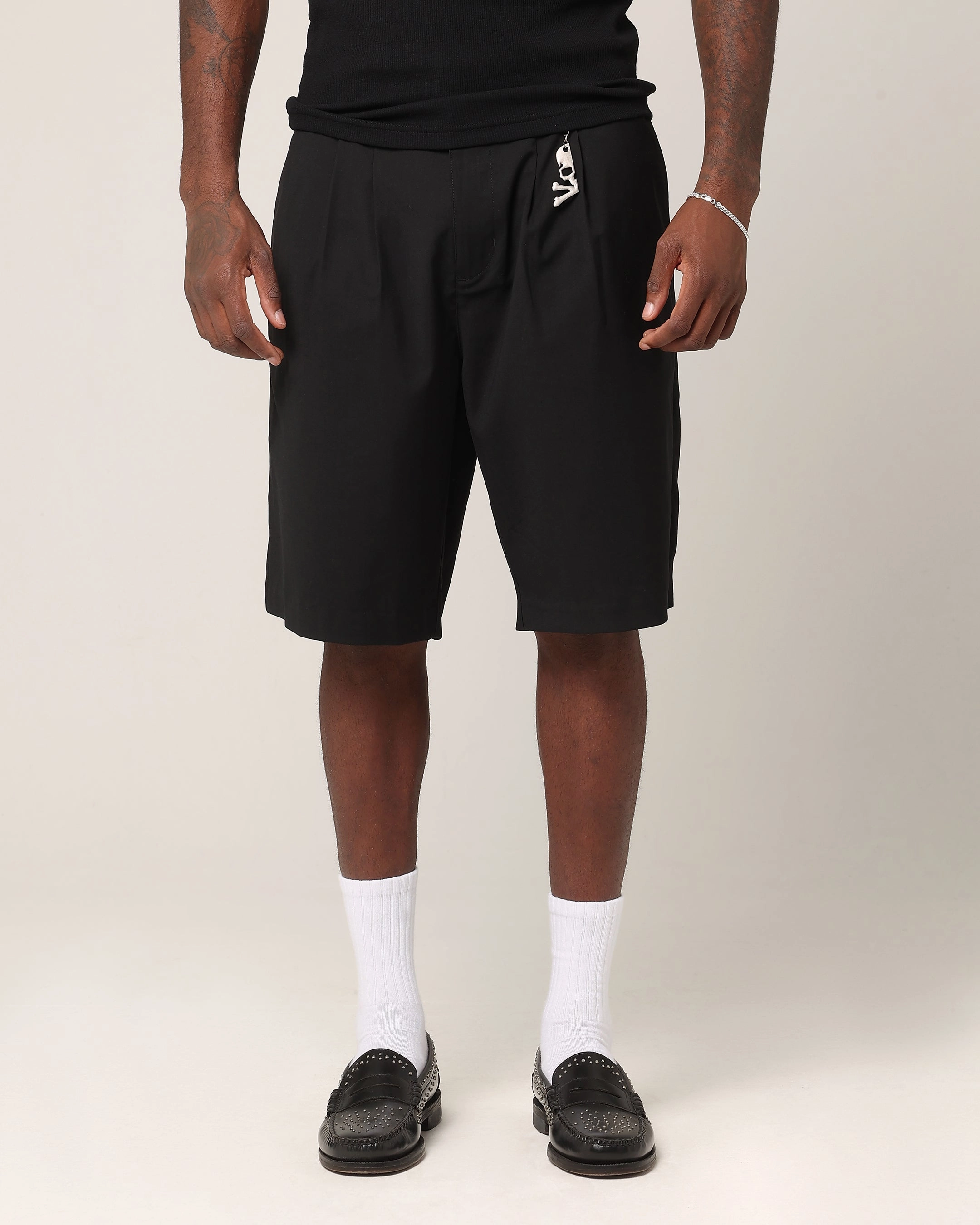 Saint Morta Baggy Trouser Shorts Black Tailored Cut Sports use