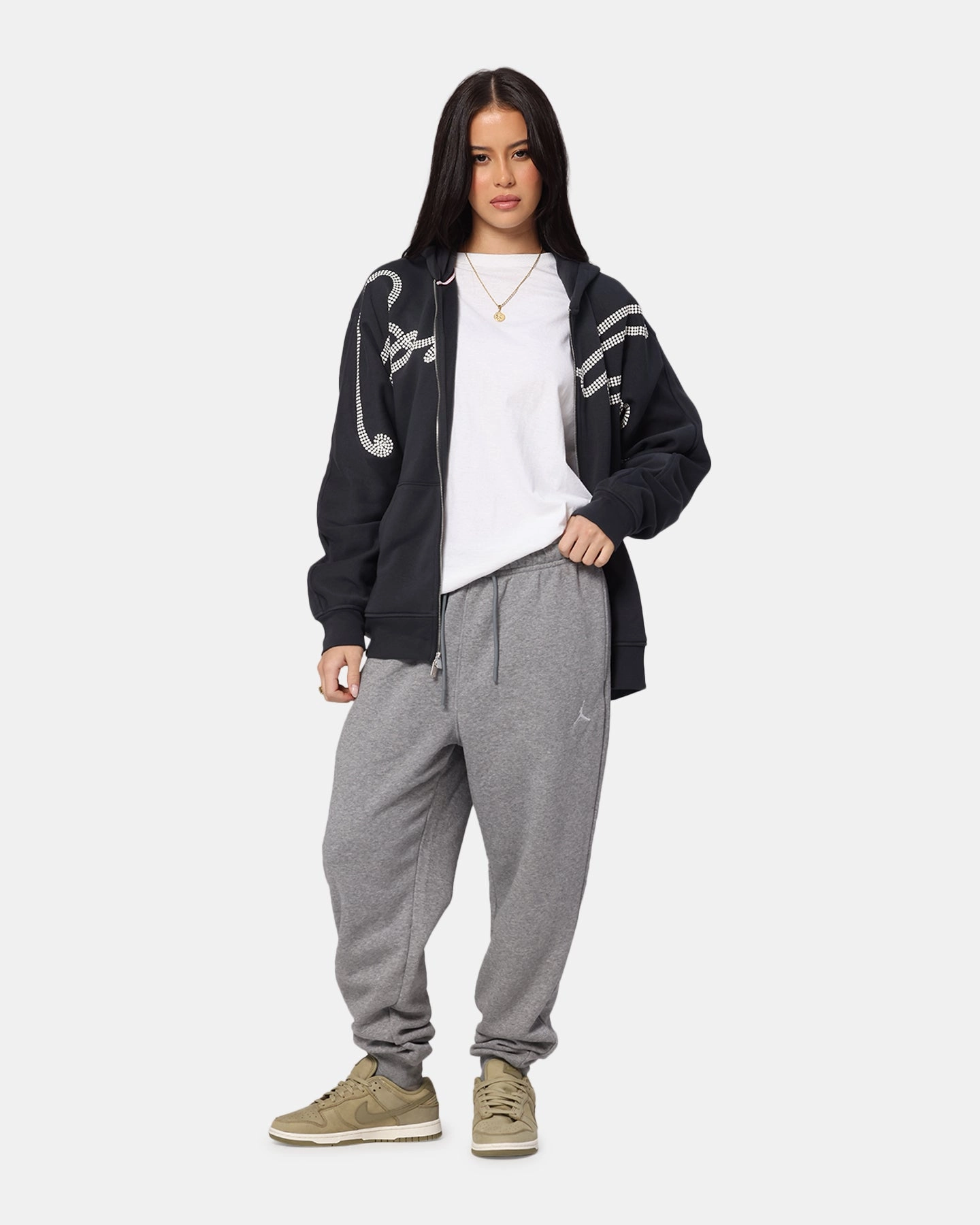 Modern Cut Timeless Style Jordan Brooklyn Fleece Pants Carbon Heather/White