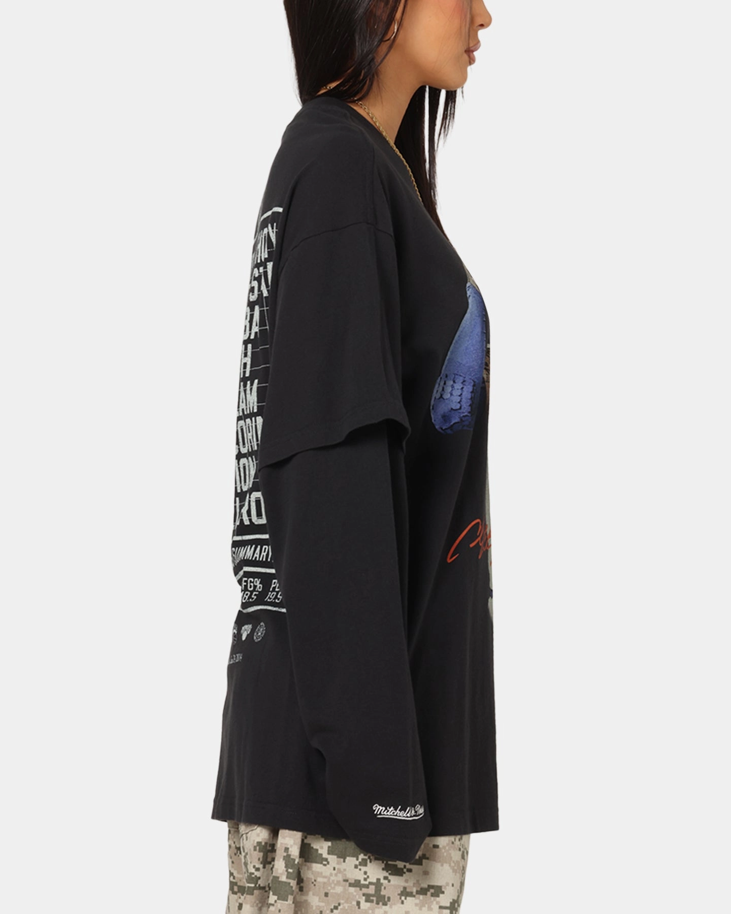 Mitchell & Ness New York Knicks Melo State Of Mind Long Sleeve T-Shirt Faded Black Non Toxic Materials SoftTouchFinish